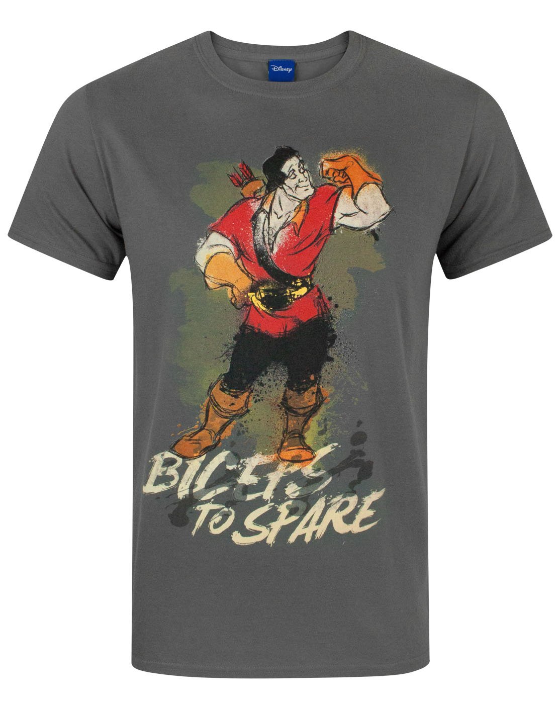 Disney Beauty and The Beast Gaston Graphic Men's T-Shirt - Charcoal Grey Cotton Tee for Casual Wear & Cosplay
