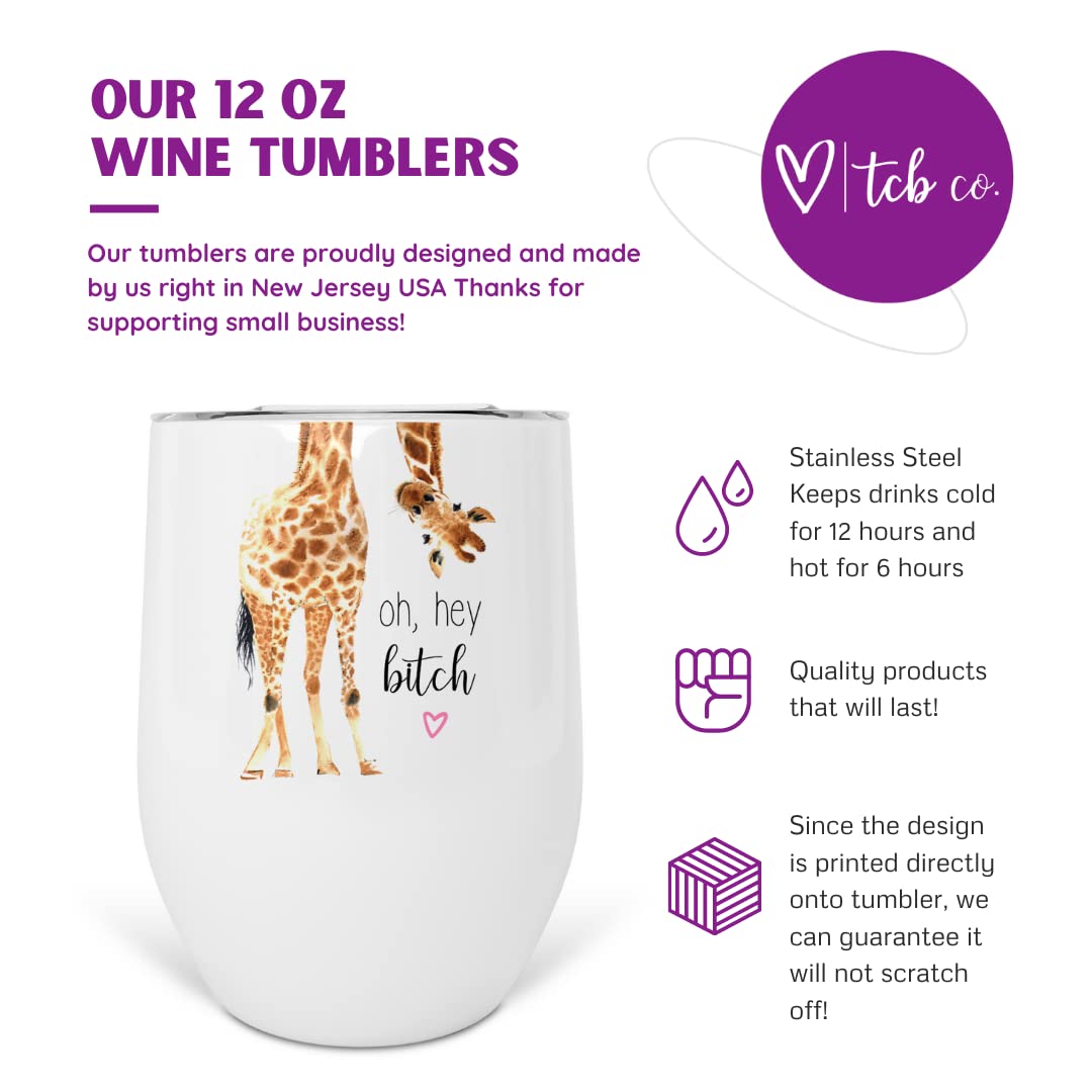 Funny Giraffe Wine Tumbler - 12 oz Stainless Steel Insulated Cup with Lid | Dishwasher Safe | Perfect for Parties, Gifts & Outdoor Drinking