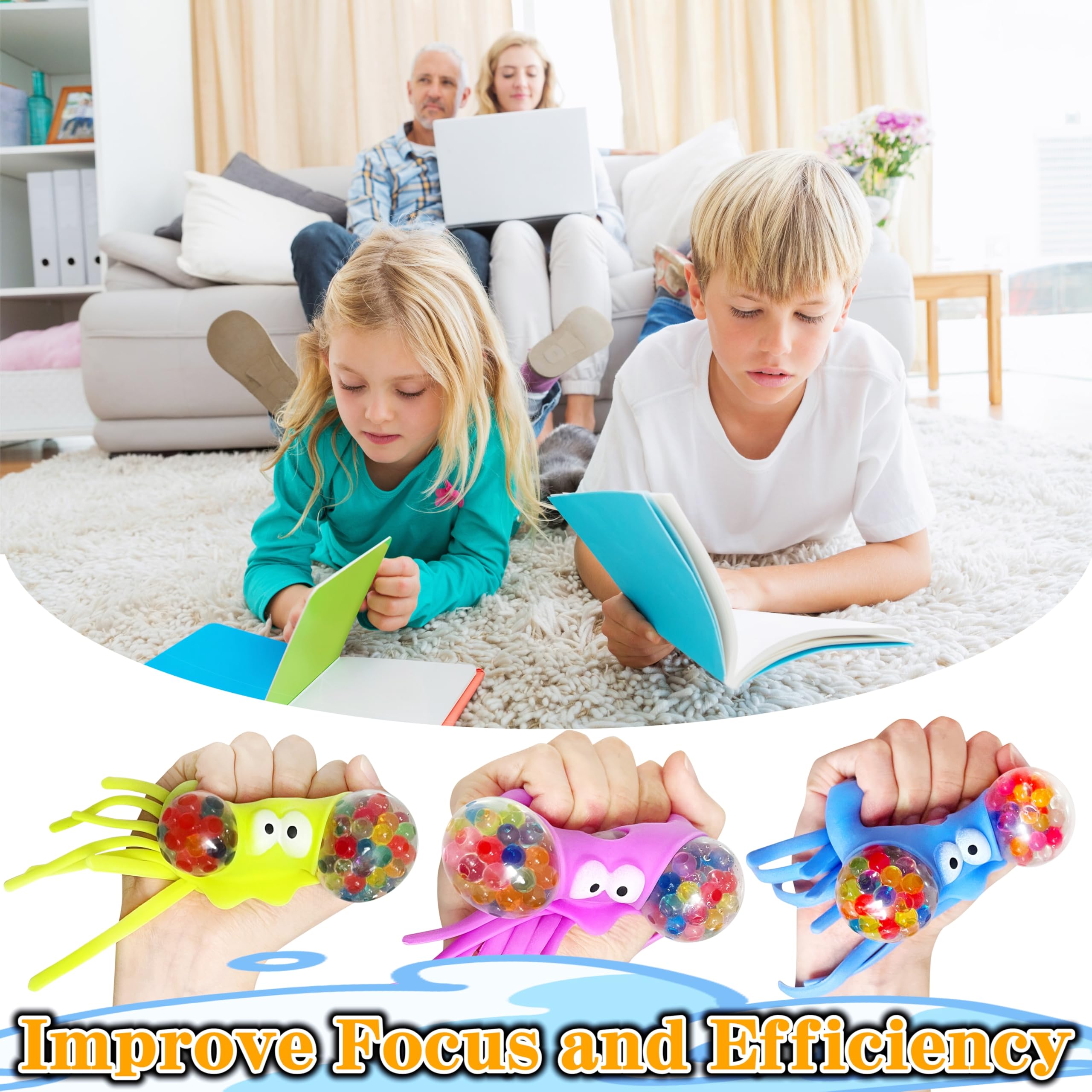 3 Pack Octopus Squishy Stress Balls for Adults & Kids - Ocean Animal Sensory Toys for Anxiety Relief, Classroom Prizes, Party Favors - Soft Squeeze Fidget Toys for Office, School, Travel & Stress Management