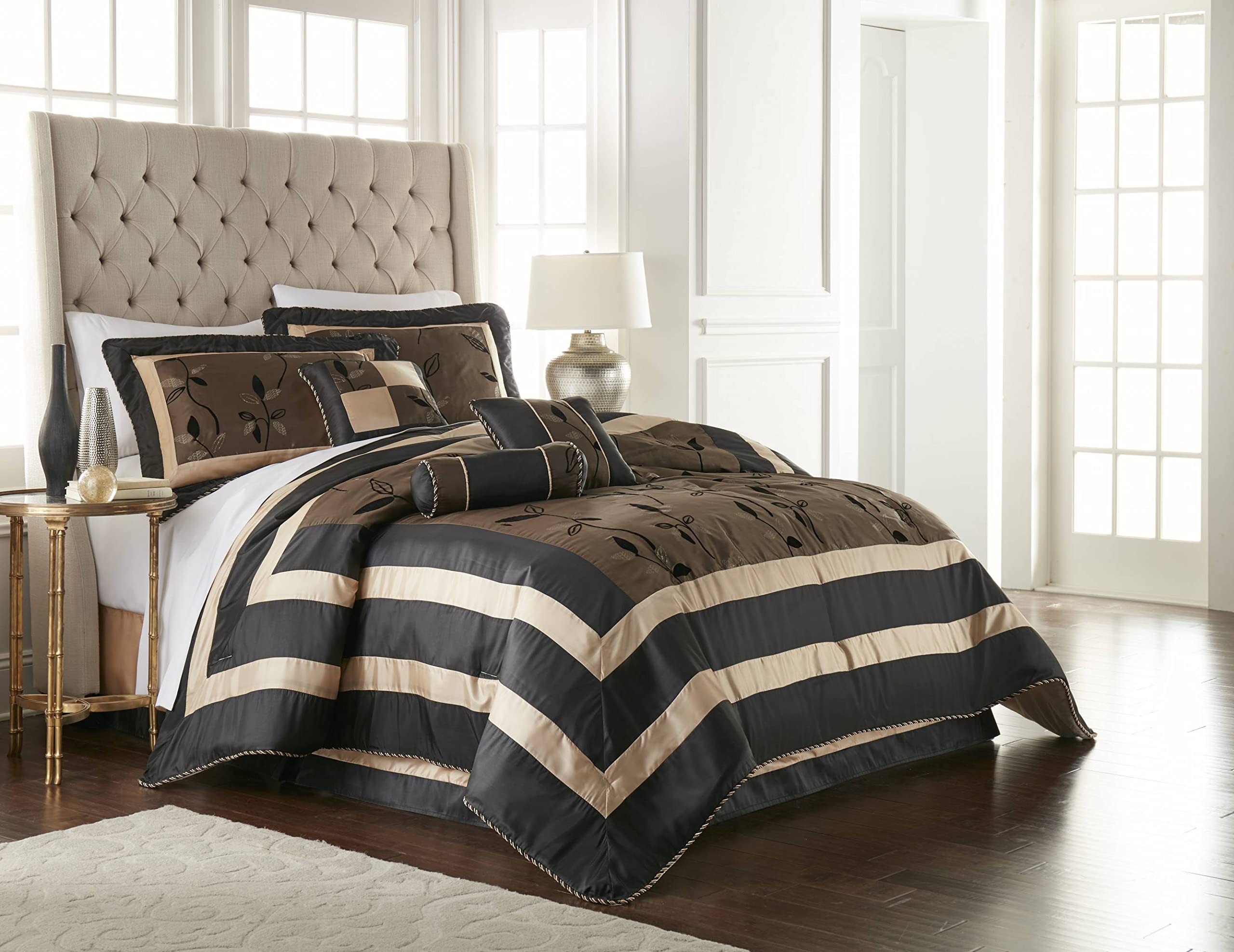Stratford Park 7-Piece Leaf Pattern Comforter Set - Bronze Full Size Bedding | 100% Polyester Microfiber | Perfect for Guest Rooms, Dormitories & Cozy Bedroom Decor