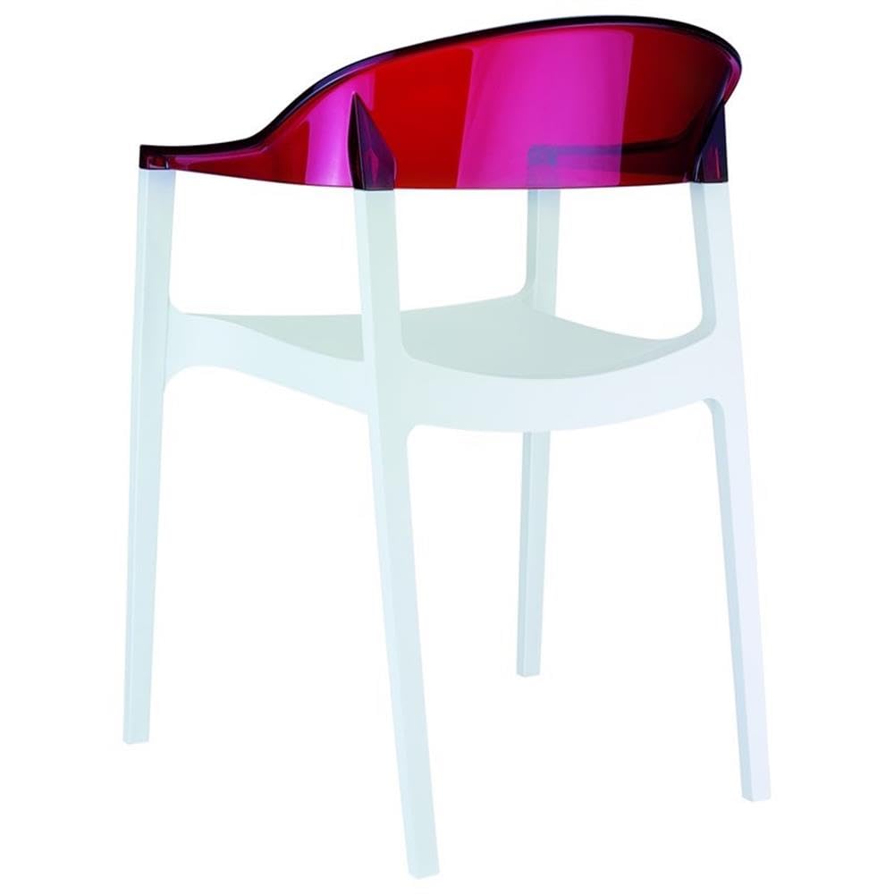 Modern Dining Chairs Set of 2 - White Seat & Transparent Red Back - Mid-Century Style Accent Chairs for Kitchen, Dining Room, or Office - Comfortable & Stylish Home Decor