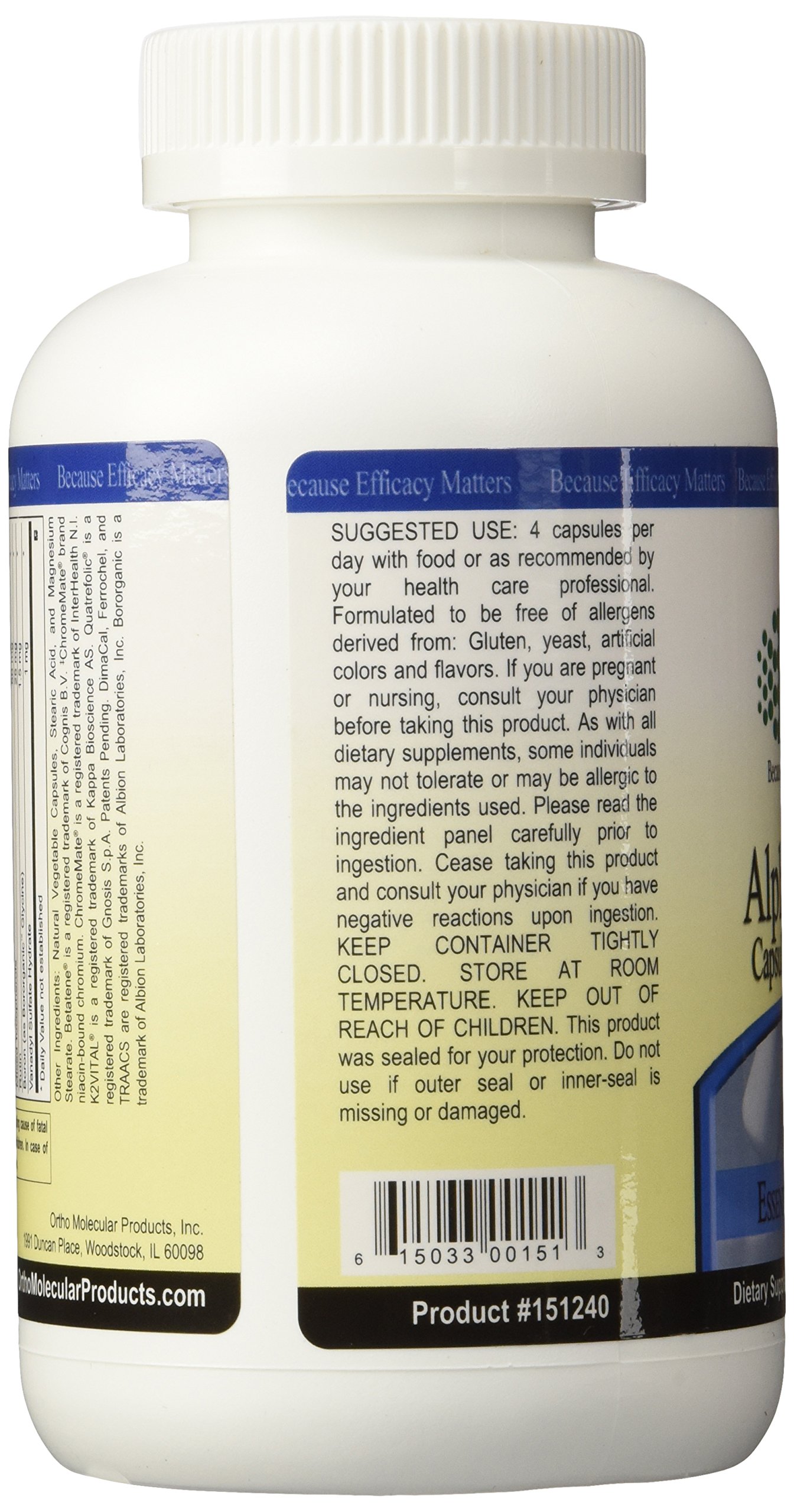 Ortho Molecular Products Alpha Base Multivitamin Capsules with Iron - 240 Count for Daily Energy & Immune Support - Perfect for Active Lifestyles & Nutritional Supplementation