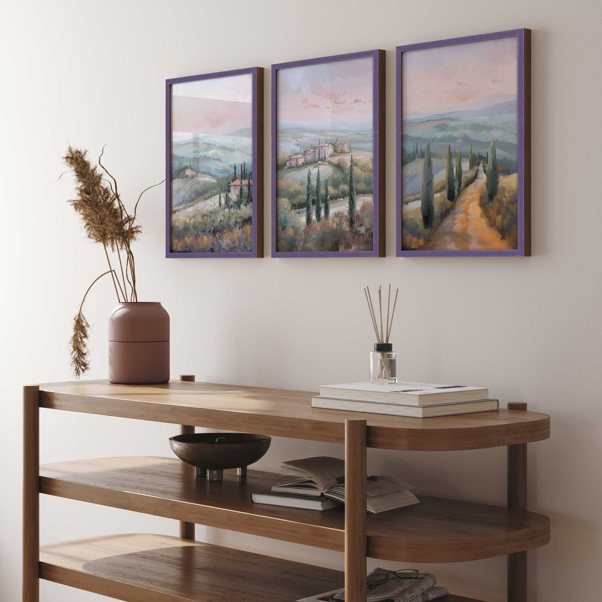 Tuscany Sunset Landscape Art Prints - Set of 3 High-Quality Archival Matte Paper Wall Decor for Living Room, Bedroom & Office