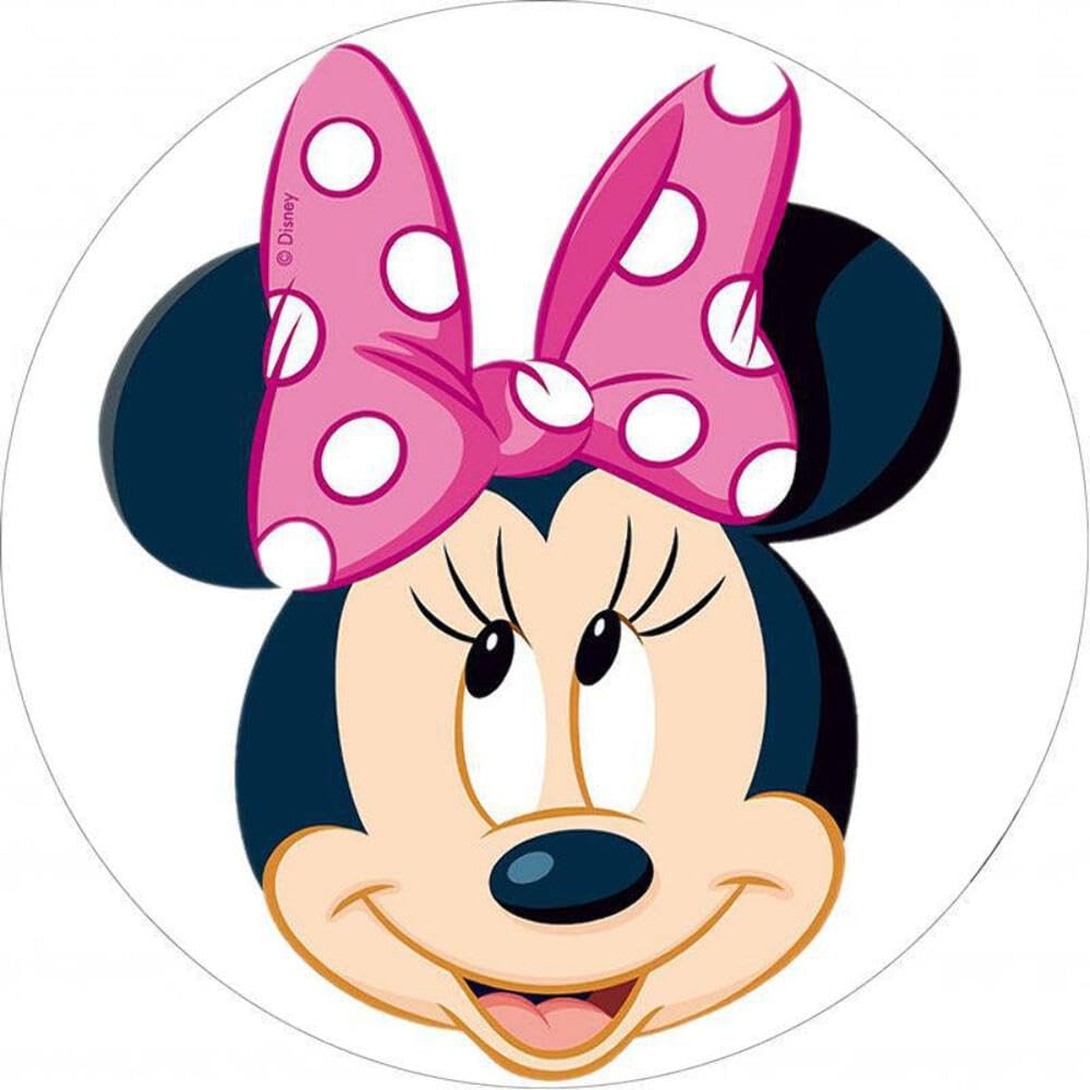 Minnie Mouse Round Cake Topper 20cm - Edible Sugar Wafer Cake Decoration for Birthday Parties, Baby Showers & Disney Themed Celebrations