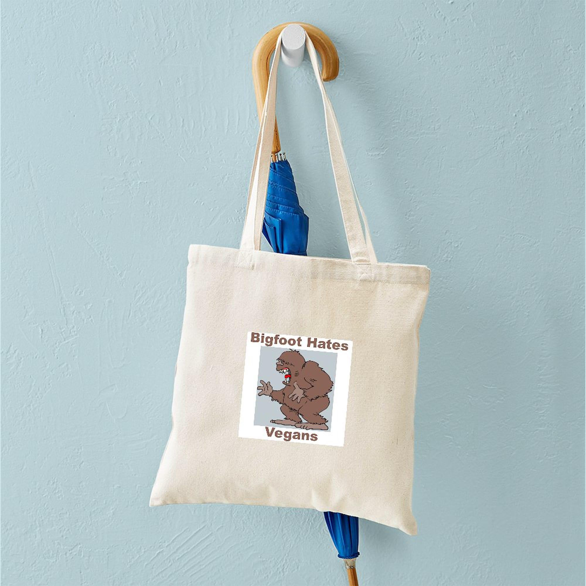 Bigfoot Hates Vegans Tote Bag - Natural Canvas Reusable Shopping Bag for Groceries, Beach & Eco-Friendly Lifestyle | Funny Novelty Gift