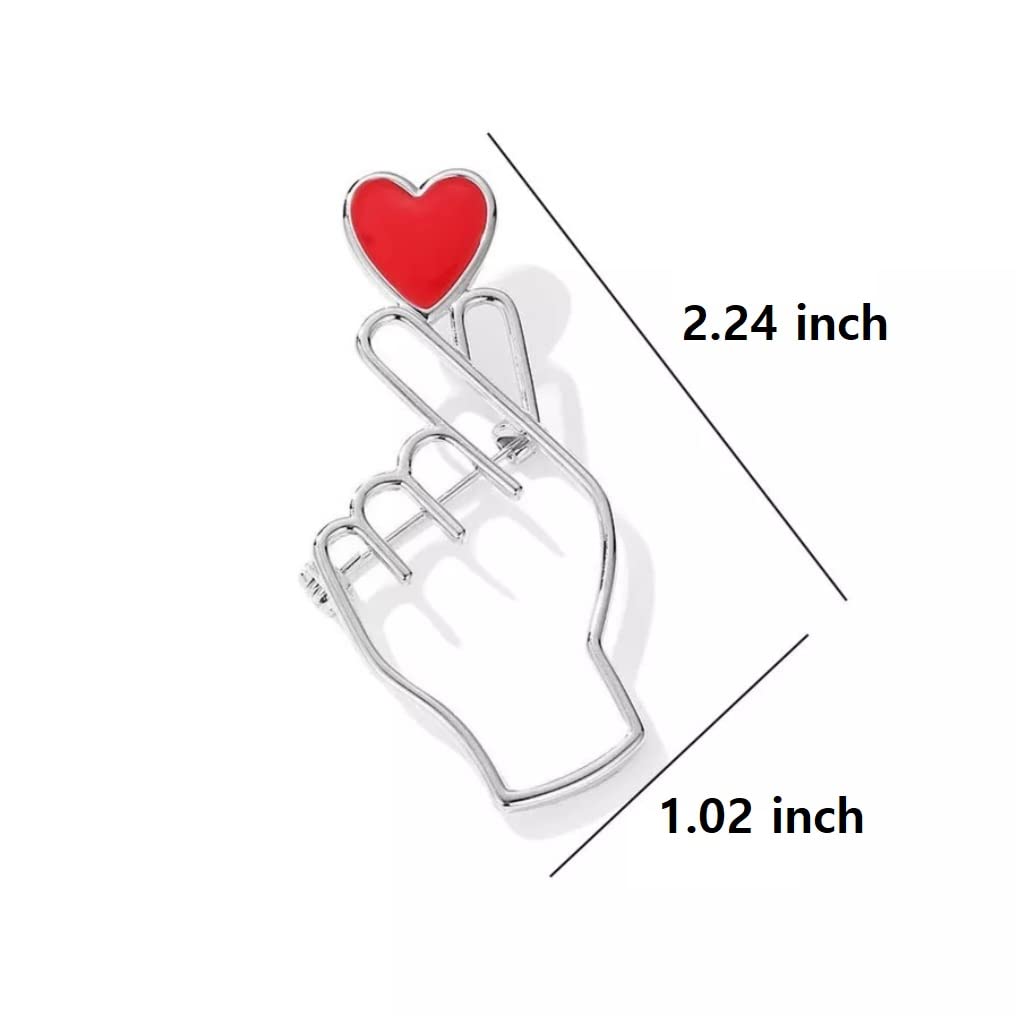 Korean Love Heart Hand Brooches - 2 Pcs K-Pop Pins for Clothing & Accessories | Army Gift Merch | Perfect for BTS Fans, Fashion Decoration & K-Pop Merchandise Collectors