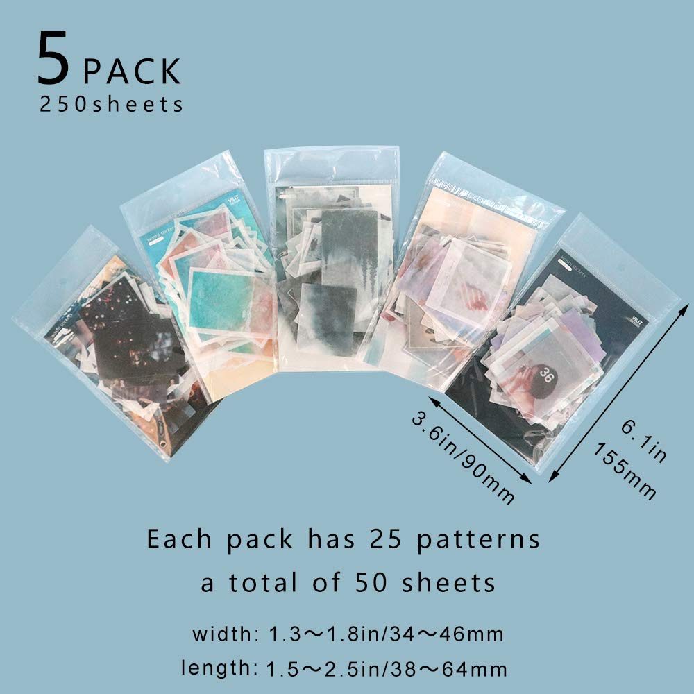250Pcs Small Scrapbooking Stickers Set - 5 Themed Washi Paper Stickers for Journaling, DIY Crafts, Bullet Journals & Scrapbook Decoration - Perfect for Memory Books, Planners, and Handmade Greeting Cards (Style B)