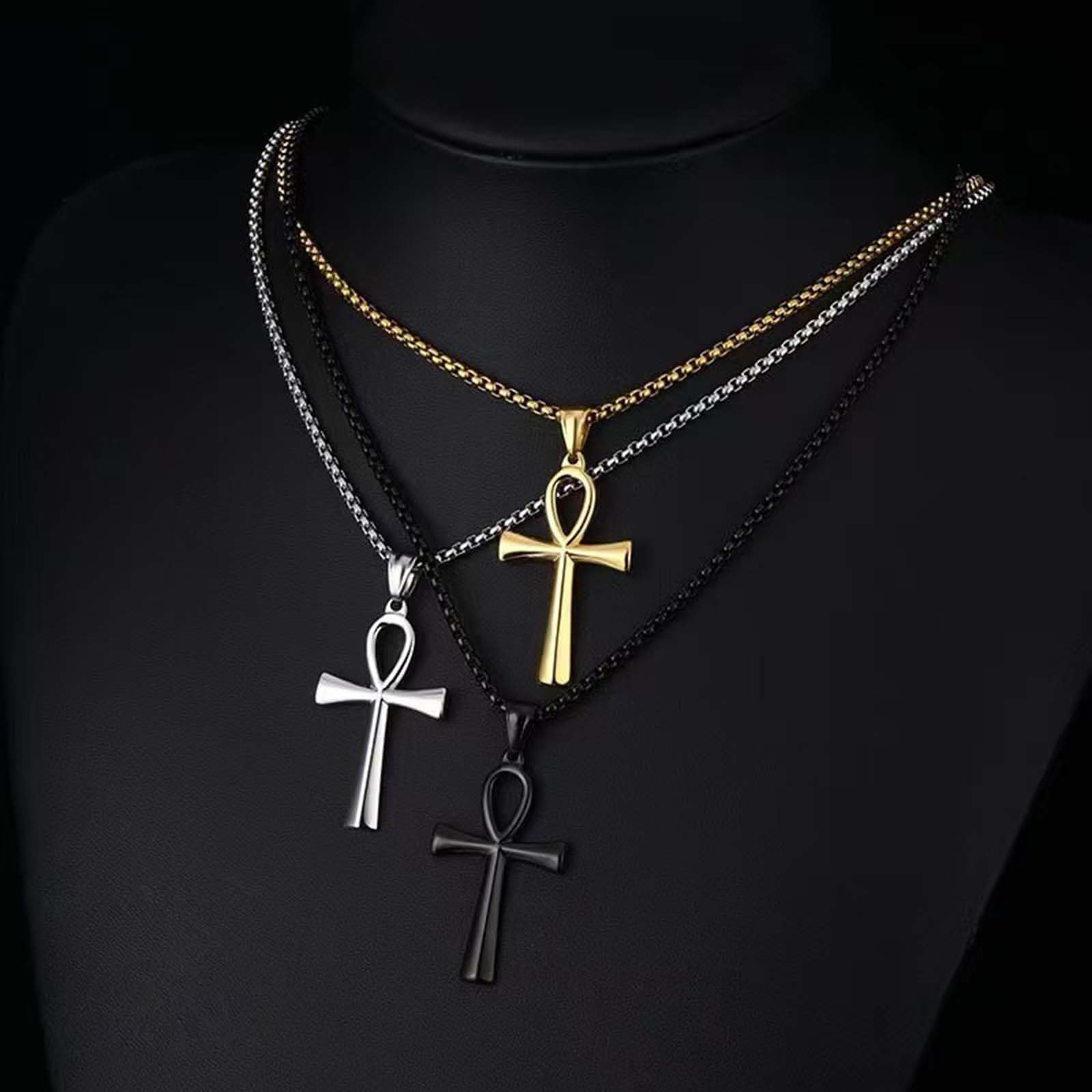 Stainless Steel Ankh Cross Pendant Necklace for Men & Women - Egyptian Symbol Jewelry for Everyday Wear, Gifts & Spiritual Protection