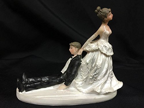 Funny Drunk Groom Wedding Cake Topper - Bride Pulling Groom Figurine for Bachelorette Party & Anniversary Celebrations