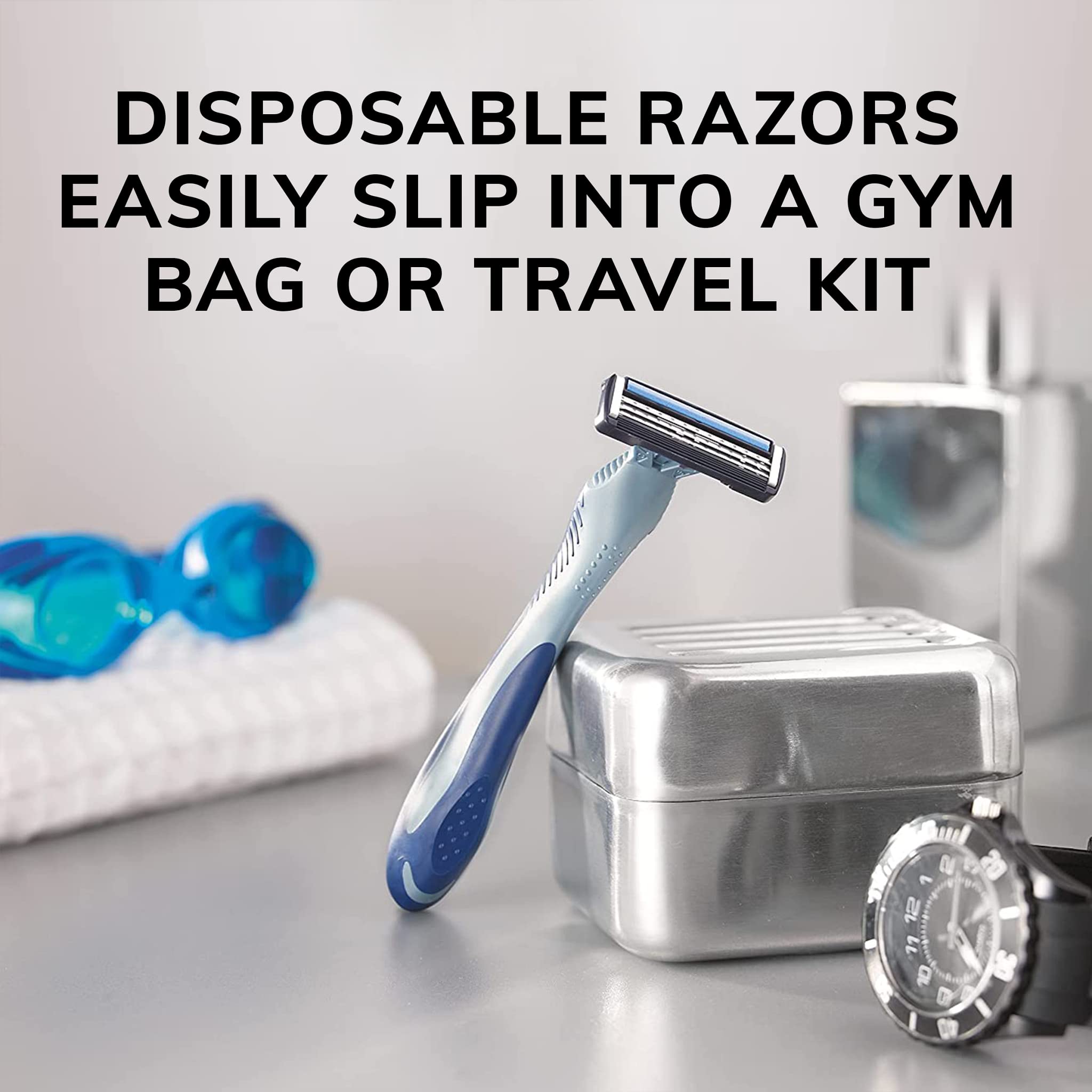 BIC Flex 3 Titanium Disposable Razors for Men - 10 Pack with 3 Ultra-Sharp Blades for Smooth, Close & Comfortable Shave - Perfect for Travel, Gym & Daily Grooming Routine