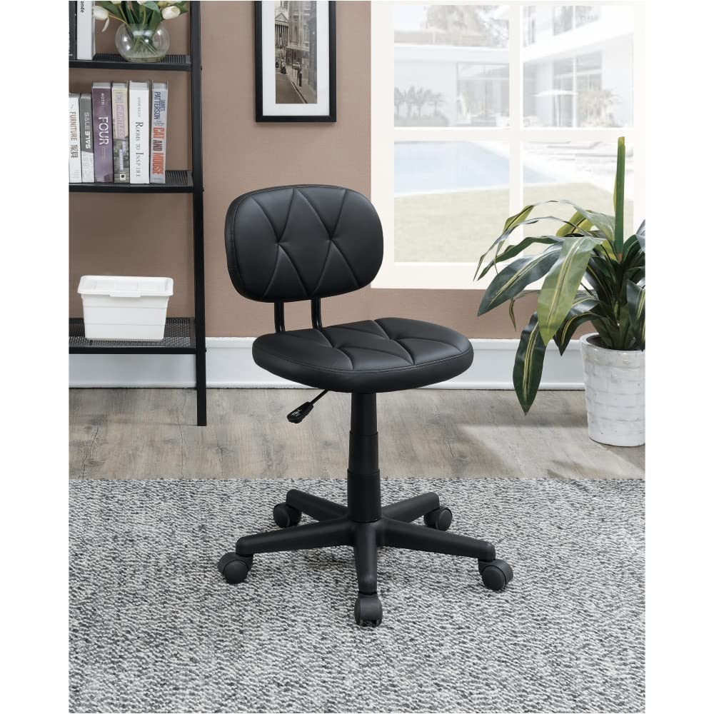 Armless Adjustable Office Chair - Low Back PU Leather Rolling Computer Desk Chair for Conference & Dressing Room (Black) - Perfect for Home Office, Gaming & Salon Use