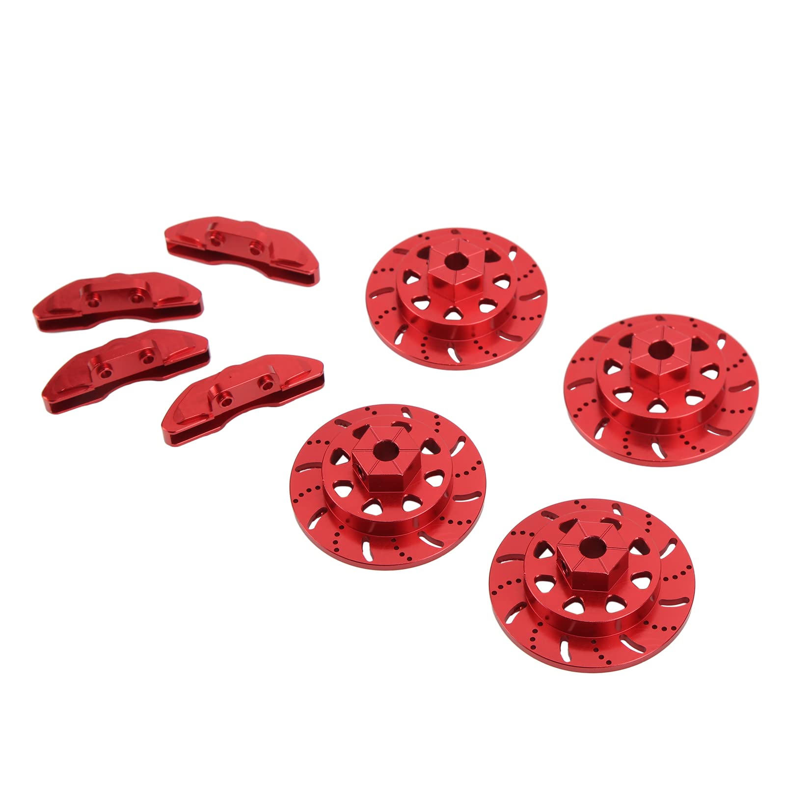 High Strength Metal RC Brake Disc Caliper Set - 4 Pcs for 1/10 Scale RC Cars (Axial RBX10 Ryft Compatible) - Red | Durable Off-Road Performance for Crawling & Racing