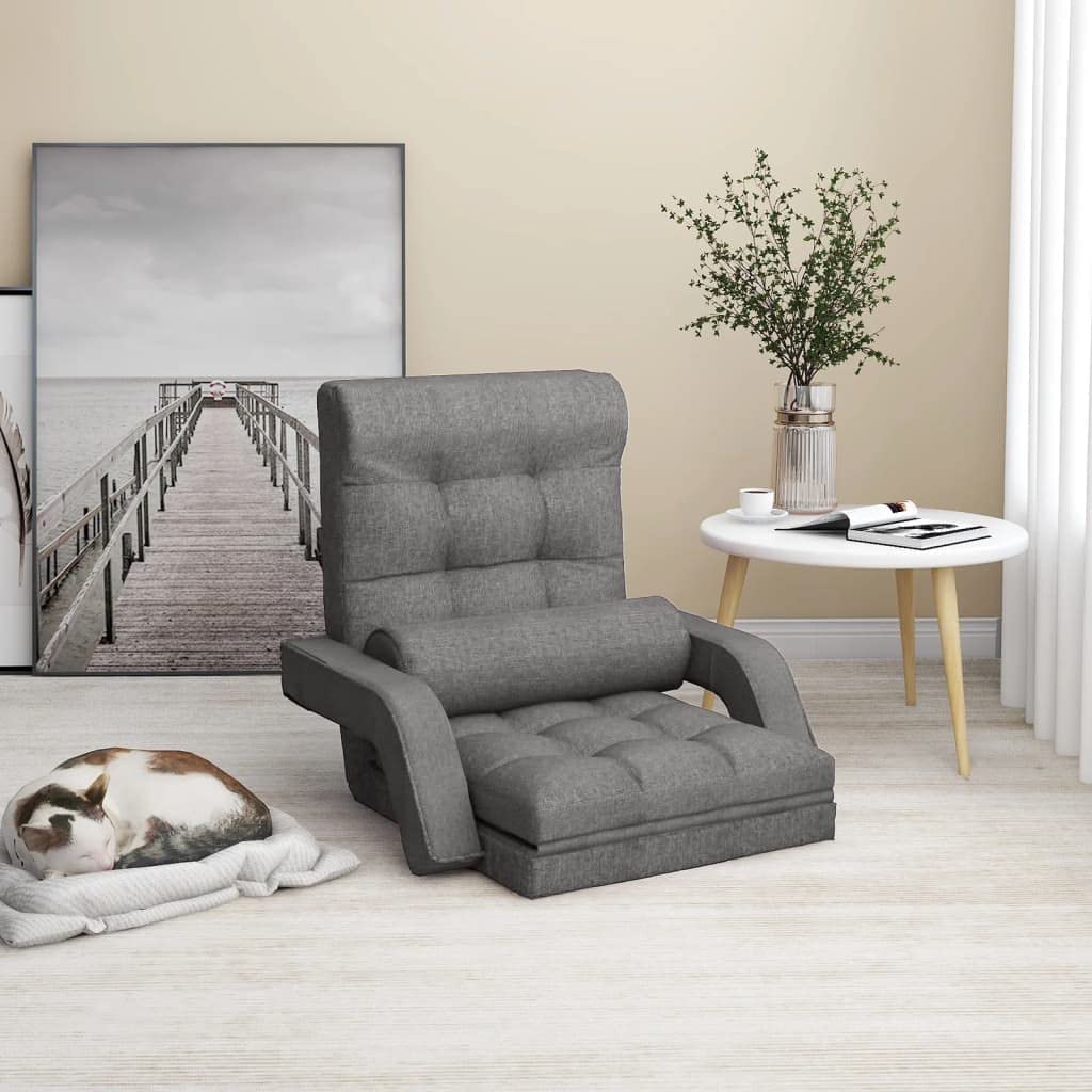 **CHARMMA Foldable Floor Chair with Back Support - Light Gray Padded Sleeper Sofa for Gaming, Meditation & Relaxation | Portable Folding Recliner for Adults, Living Room, Bedroom & Dorm**
