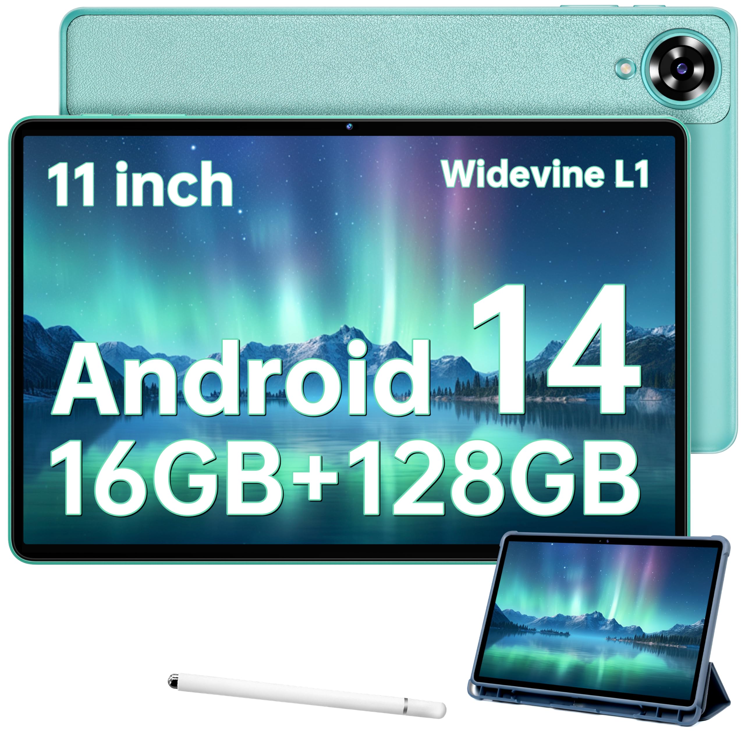 OUKITEL OT11 Tablet 11 Inch Android 14 (2024 Latest Model) - 16GB RAM (4+12GB) 128GB ROM (Expandable to 1TB) with Stylus, 8000mAh Battery, 13MP Camera, 4G LTE/5G WiFi, Octa-Core Processor - Green | Perfect for Gaming, Work & Travel