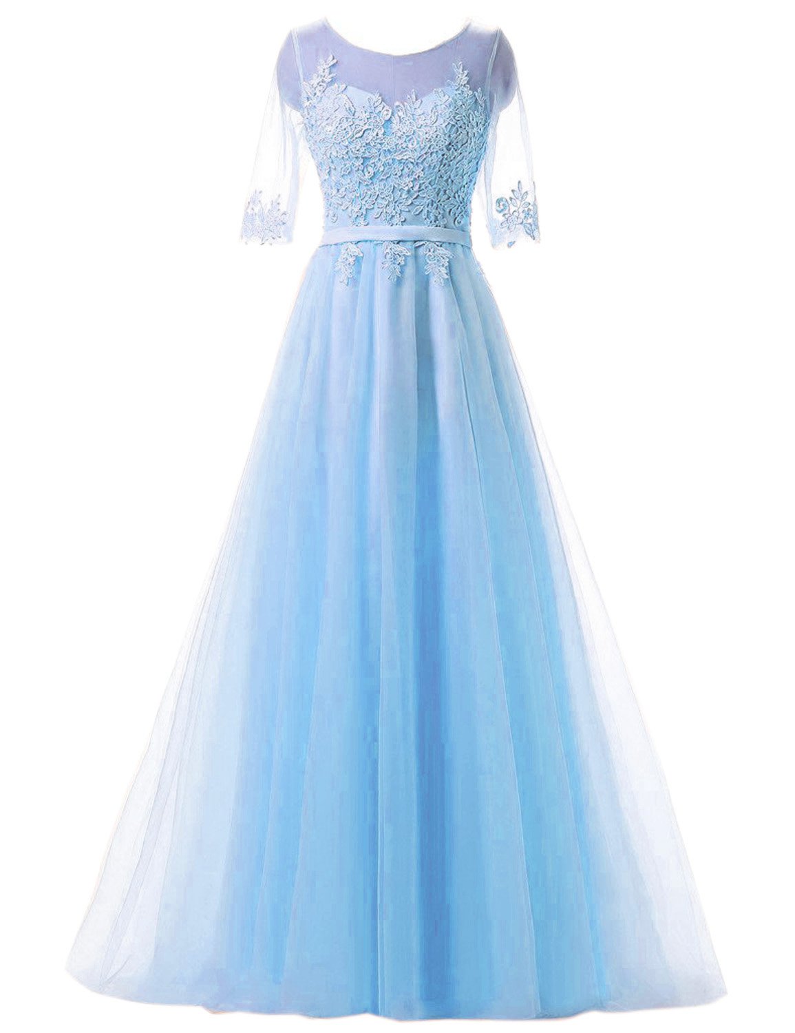 Sarahbridal Women's Elegant Tulle Applique Prom Dress 2024 - Long Formal Evening Gown with Floral Embroidery for Homecoming, Ball, Wedding & Special Occasions