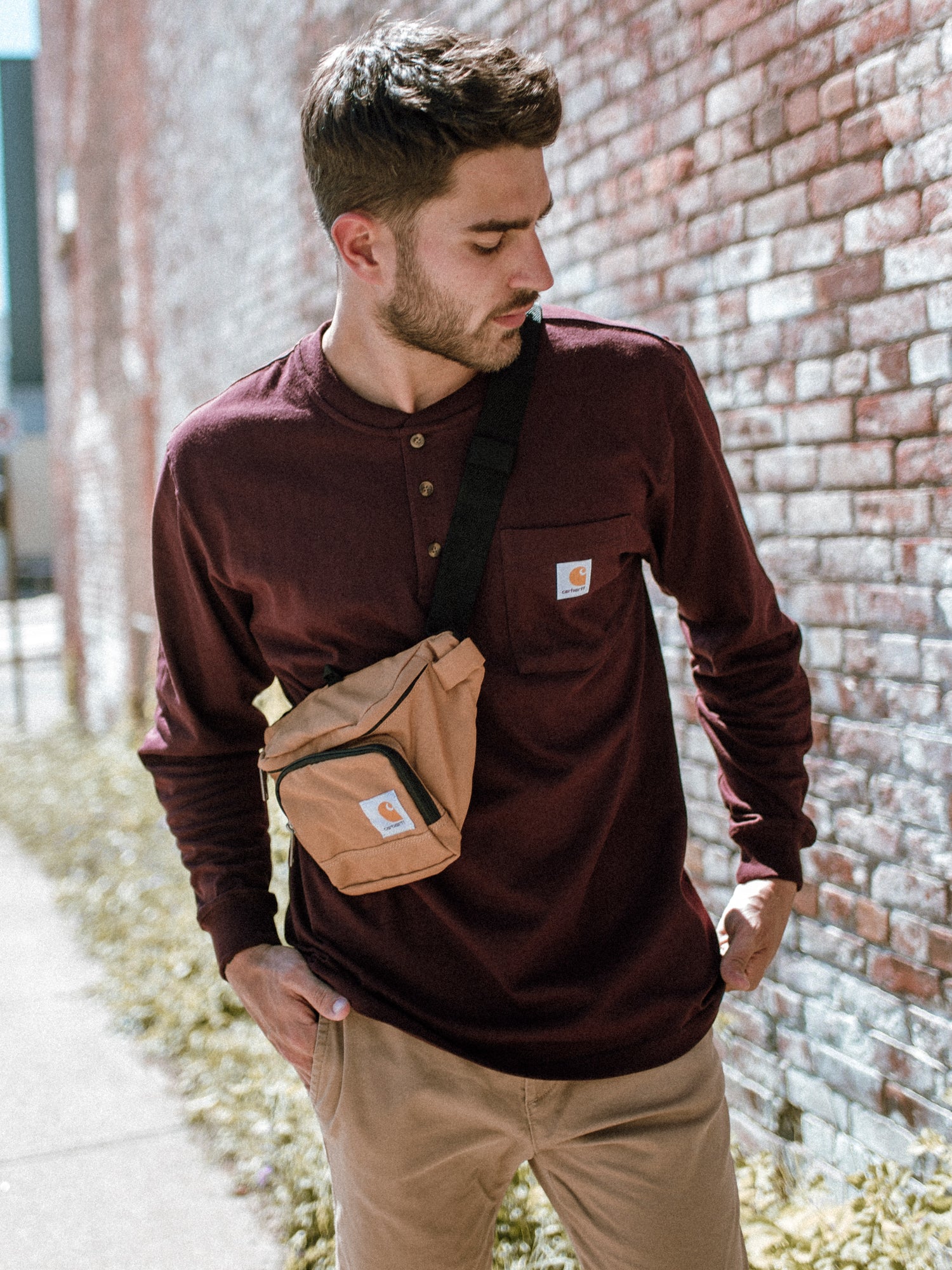 Carhartt Workwear Pocket Long Sleeve Henley Shirt for Men - Durable Work Shirt for Construction & Outdoor Activities - Clearance Sale
