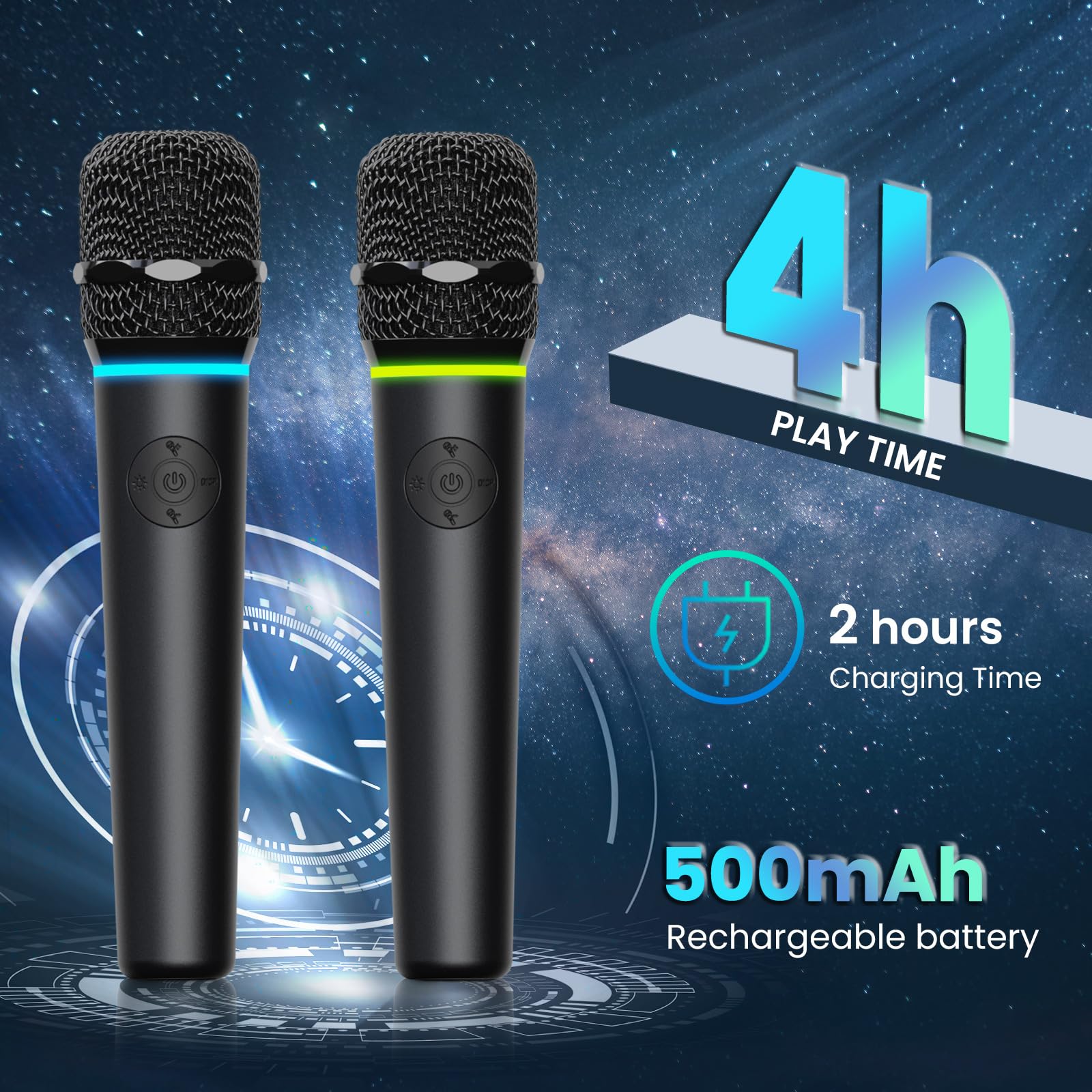 RHM L268 Karaoke Machine with 4 Microphone Support - Powerful Sound, RGB Lights, 2 Rechargeable Wireless Mics, Built-in Wired Mic Ports - Treble/Bass Adjustment, Bluetooth, AUX, USB - Perfect for Home Parties & Family Gatherings