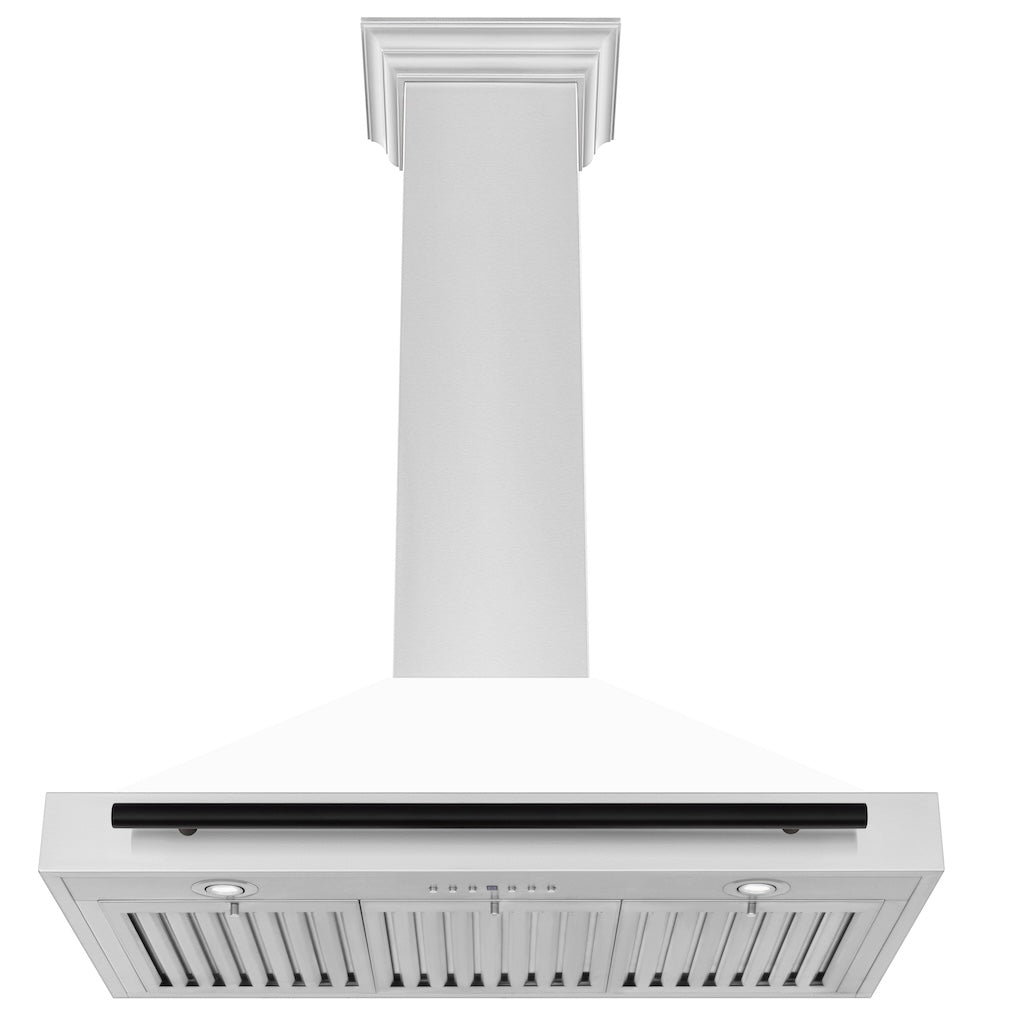 ZLINE KB4STZ WM MB Autograph Edition Convertible Stainless Steel Range Hood - White Matte Shell with Matte Black Accents | Professional Kitchen Ventilation for Modern Homes