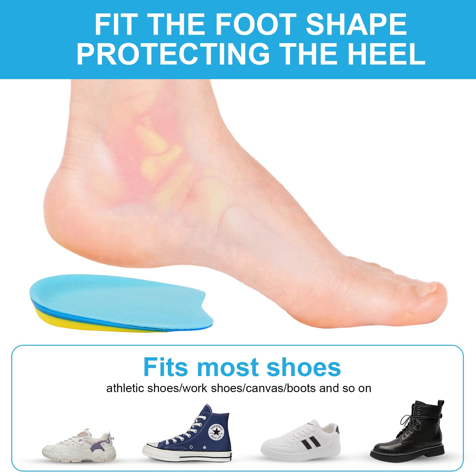 **ACWOO Silicone Heel Pads - 1 Pair Orthopedic Gel Heel Inserts for Plantar Fasciitis & Achilles Heel Pain Relief, Shock-Absorbing & Height Increasing - Perfect for Running, Walking & High Heel Comfort**