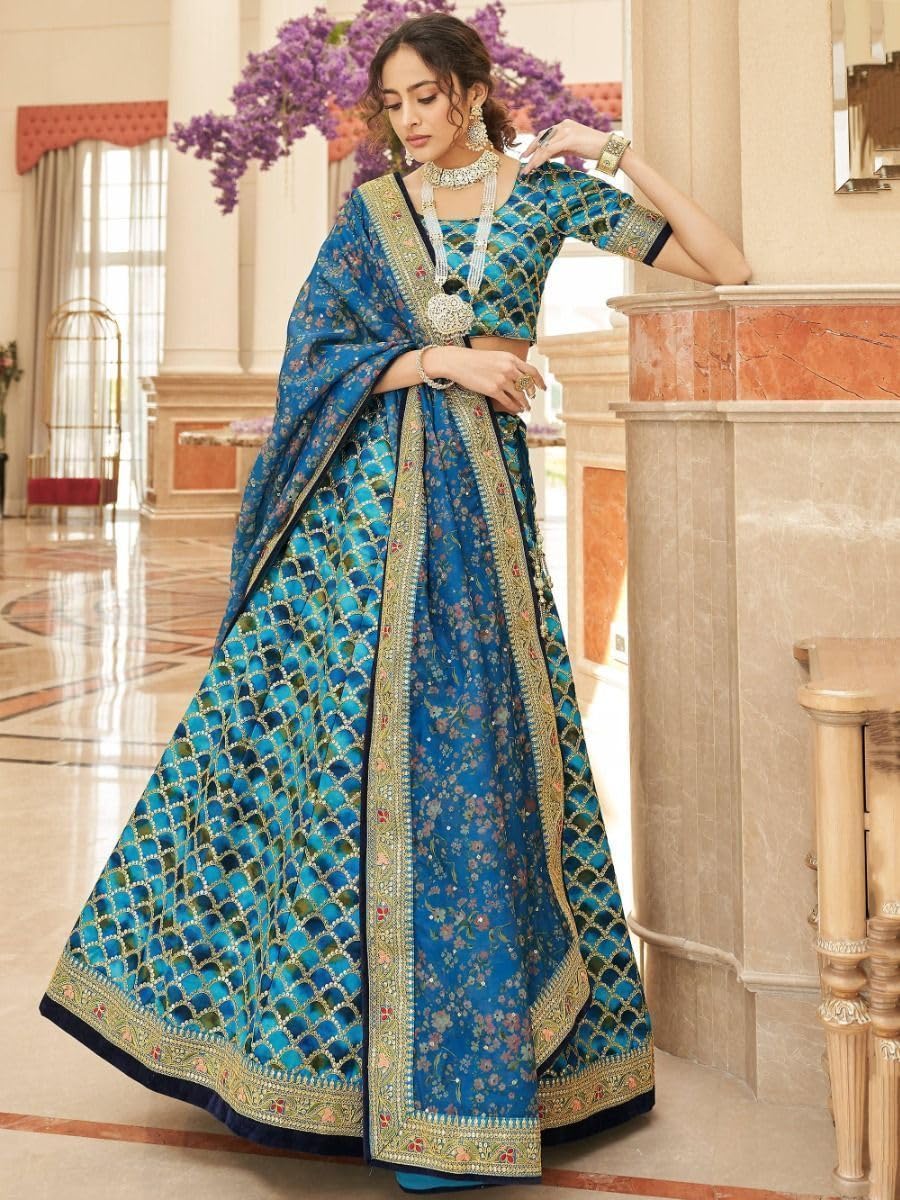 Elegant Women's Net Embroidery Lehenga Choli - Semi Stitched Indian/Pakistani Party Wear Ghagra for Weddings & Festivals