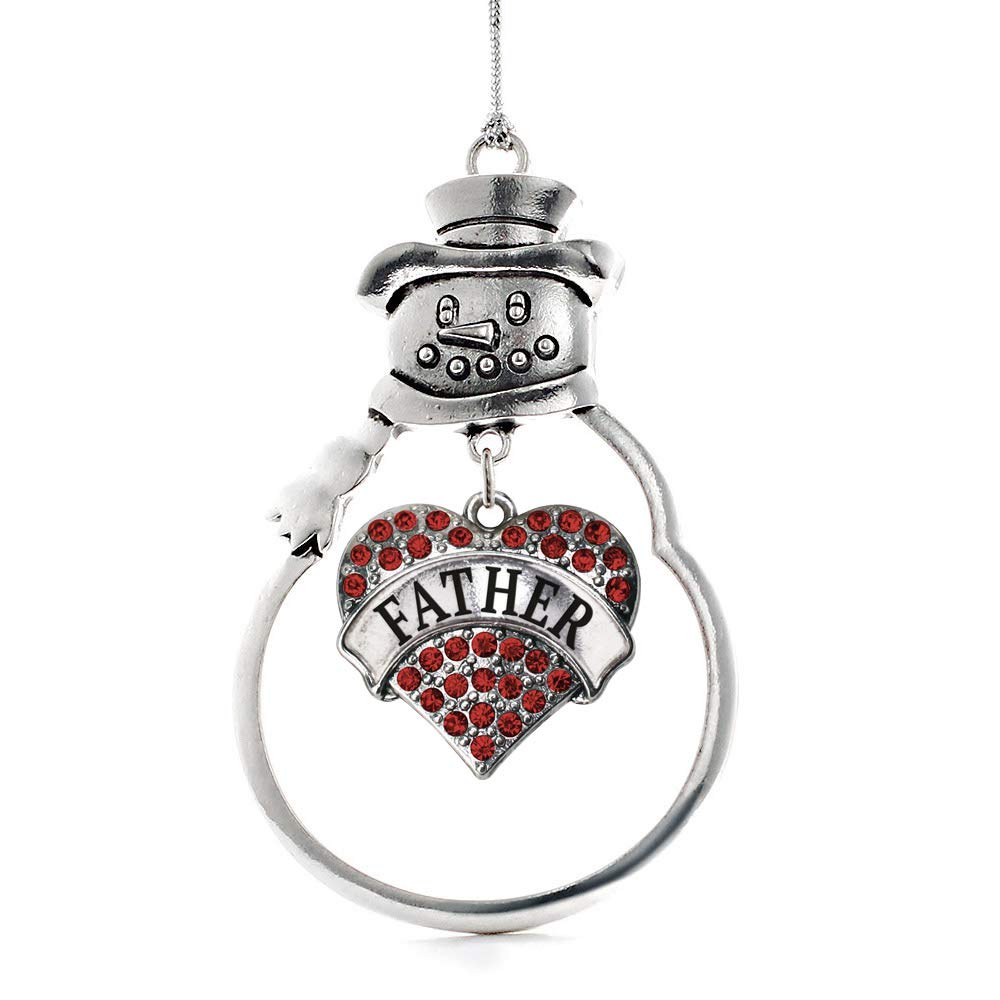 Inspired Silver Red Pave Heart Charm Christmas Tree Ornament with Cubic Zirconia - Snowman Hanging Decoration for Holiday Decor & Gift Giving
