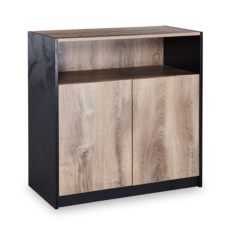ARTO 80cm Warm Oak & Black Credenza Cabinet - Modern TV Stand, Storage Console for Living Room, Bedroom, or Office
