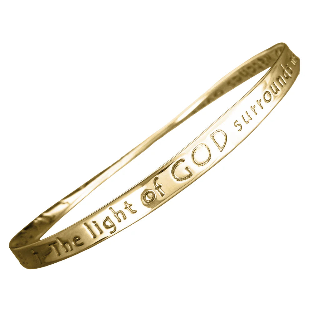 14K Gold Freeman Prayer Mobius Bangle Bracelet - The Light of God Surrounds Me - Elegant Spiritual Jewelry for Women - Perfect for Prayer, Meditation & Daily Wear
