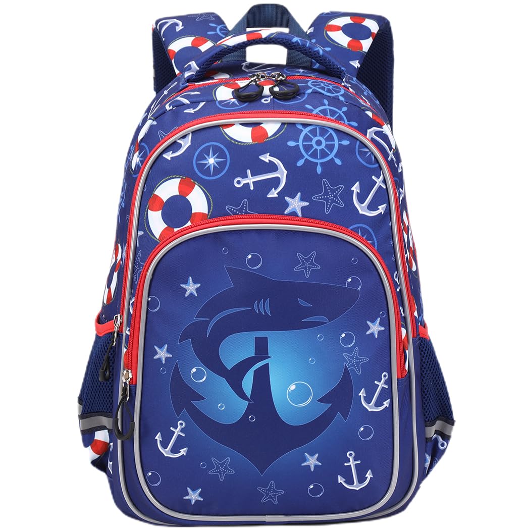 Moonmo Boys Backpack for Kids - Large Capacity Lightweight School Bag with Multiple Compartments for Preschool & Elementary Students (Blue Shark) - Perfect for School, Travel & Daily Use