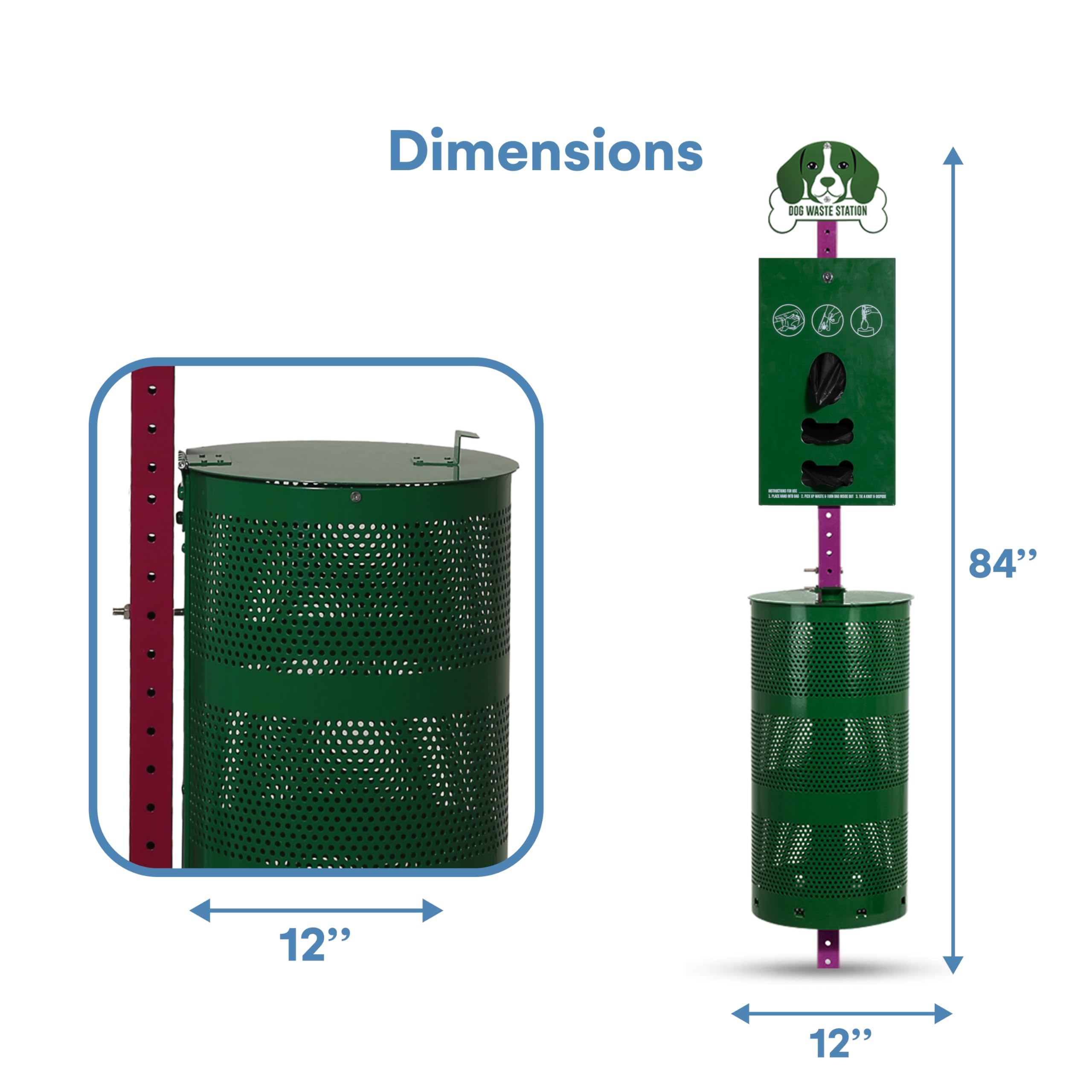 Flybold Dog Waste Station - Outdoor Dog Poop Trash Can with Poop Bag Dispenser - 400 Roll Bags, 200 Pull Bags, 50 Can Liners - Pet Waste Disposal System for Parks, Yards & Public Spaces - 13x26 Inches - Perfect for Dog Parks, Backyards & Community Areas
