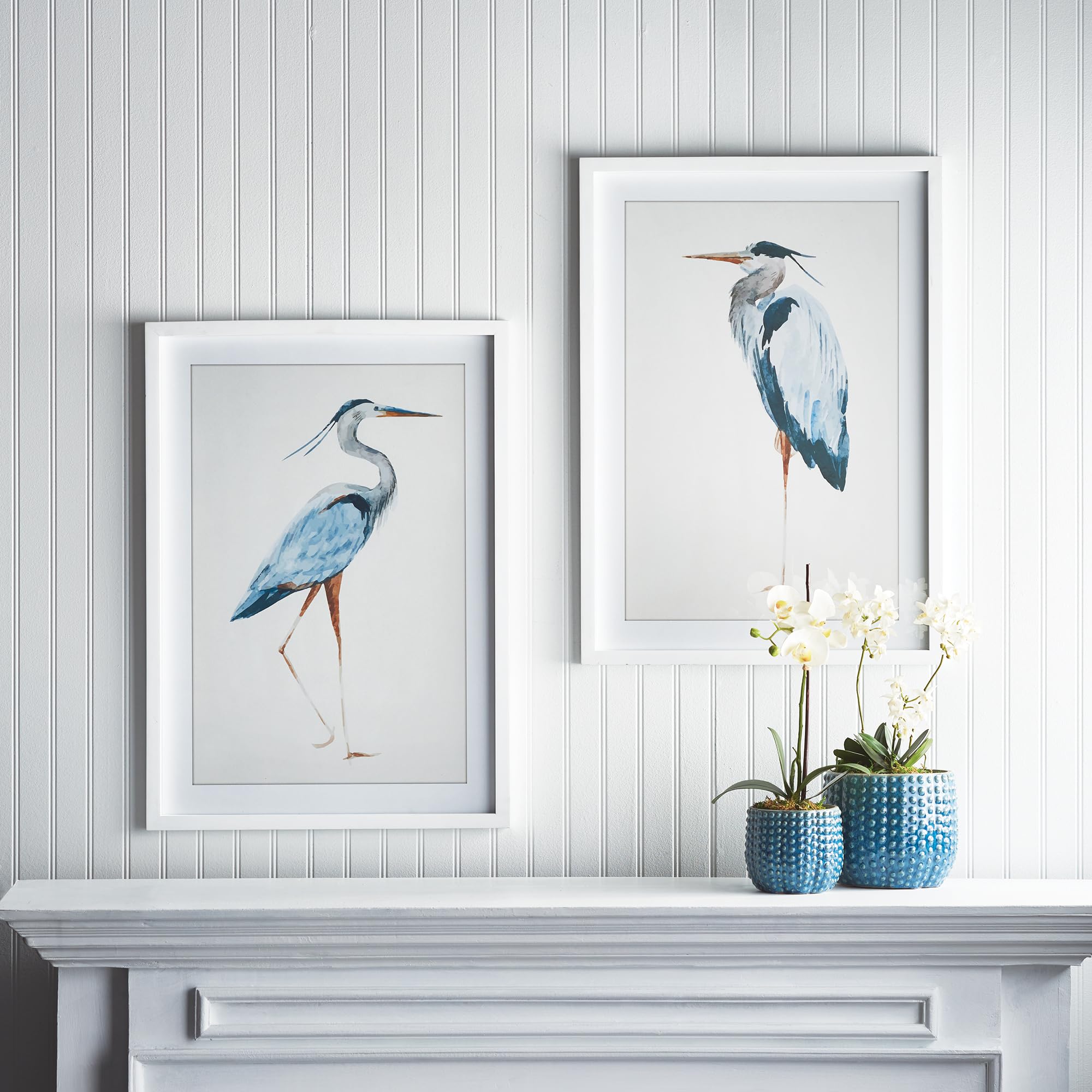 Napa Home & Garden Blue Heron Wall Art Prints - Set of 2 Framed Coastal Decor for Living Room, Bedroom or Office - Nature Inspired Blue Heron Bird Painting for Home Decor