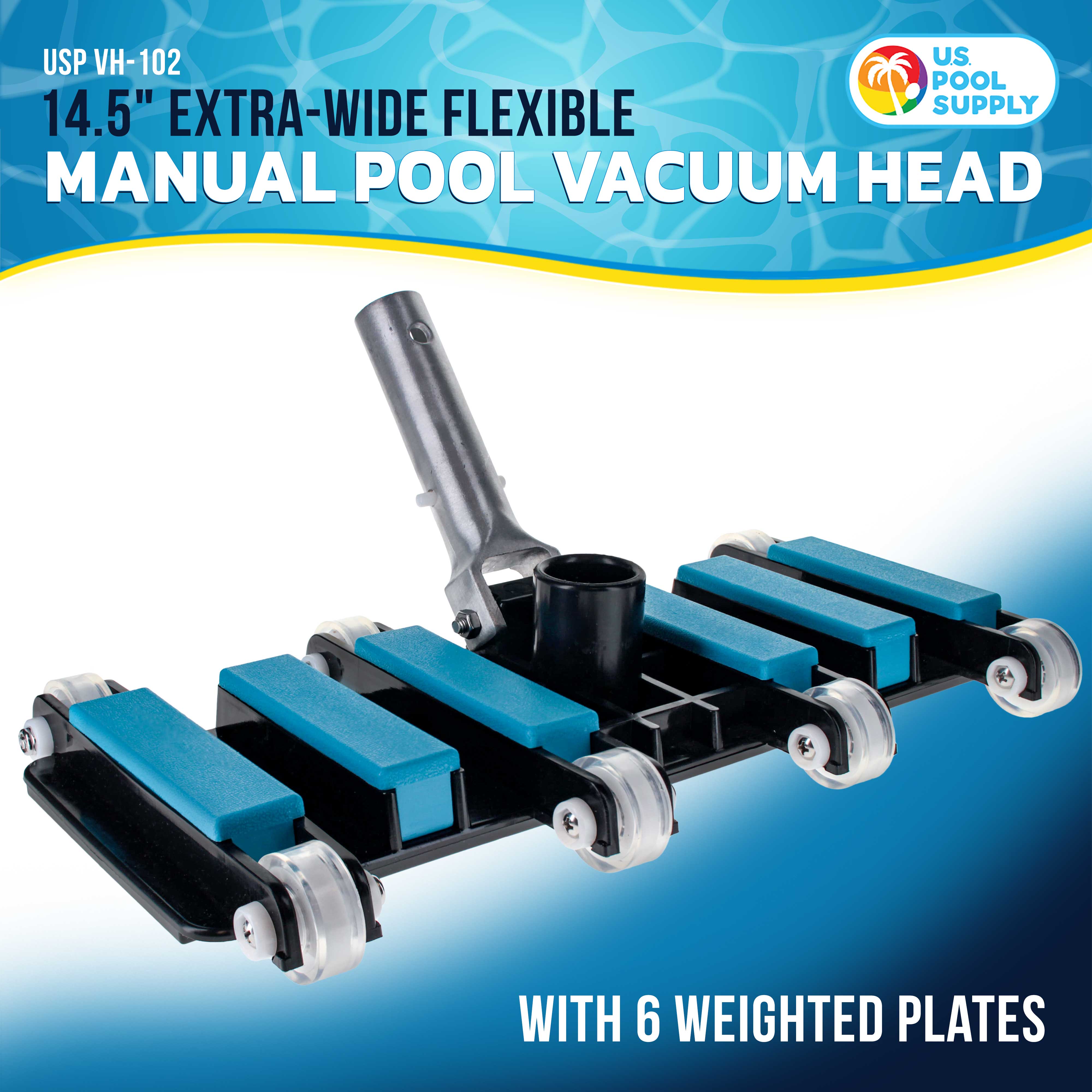 **Heavy-Duty Manual Pool Vacuum Head for Inground Pools - Flexible, Extra Wide with 6 Weights - Blue, Compatible with 1.5