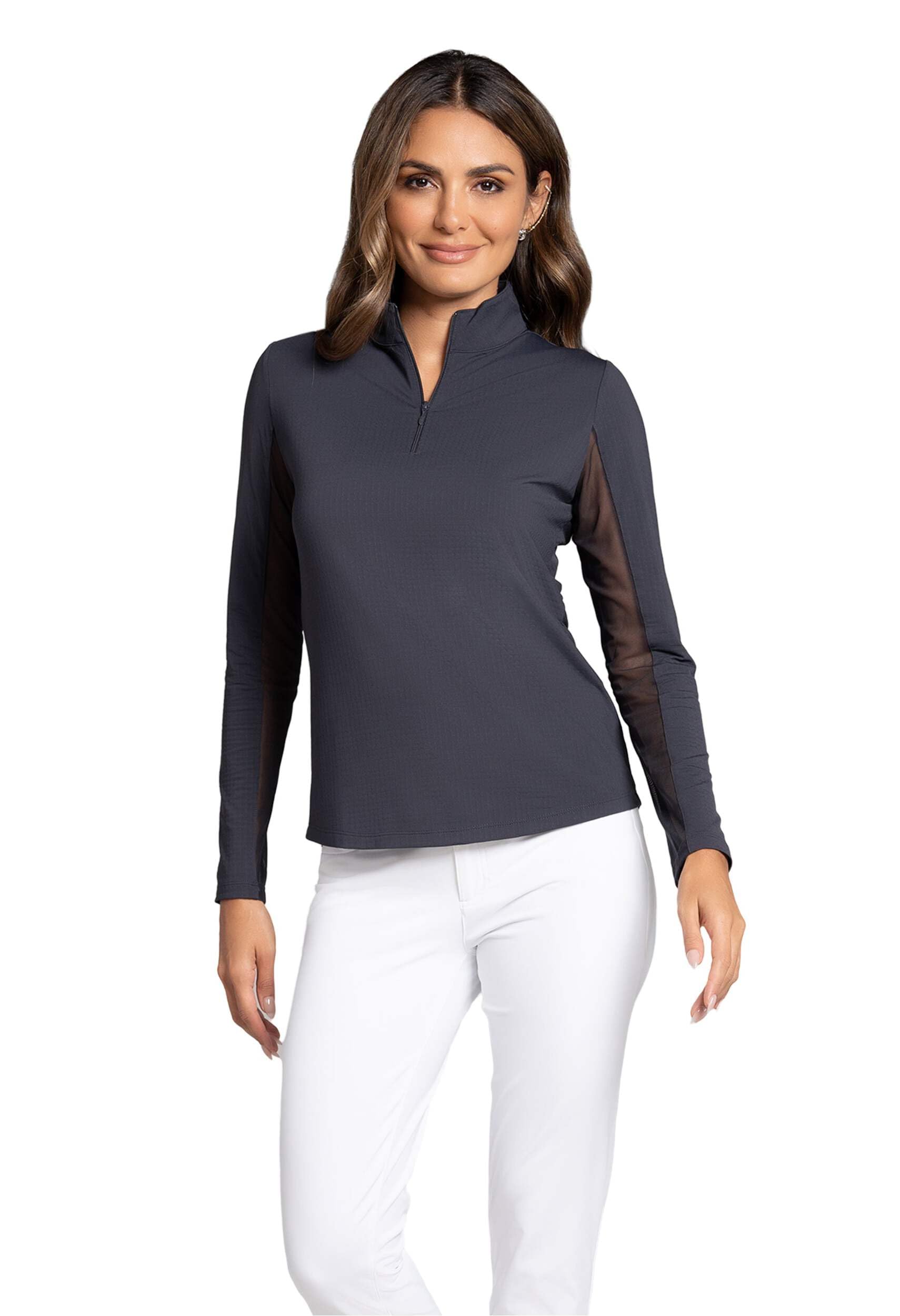 IBKUL Women's Solid Color Long Sleeve 1/4 Zip Mock Neck Pullover Shirt - Comfortable Workout Top for Yoga, Running & Casual Wear