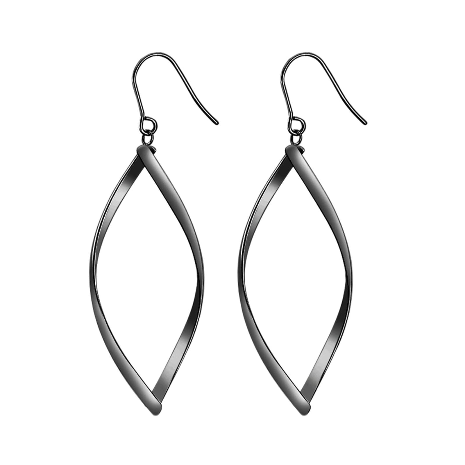 Lieson Titanium Drop Earrings for Women - Silver/Gold/Rose Gold Geometric Oval Leaf Dangle Earrings | Elegant Jewelry for Parties, Weddings & Everyday Wear