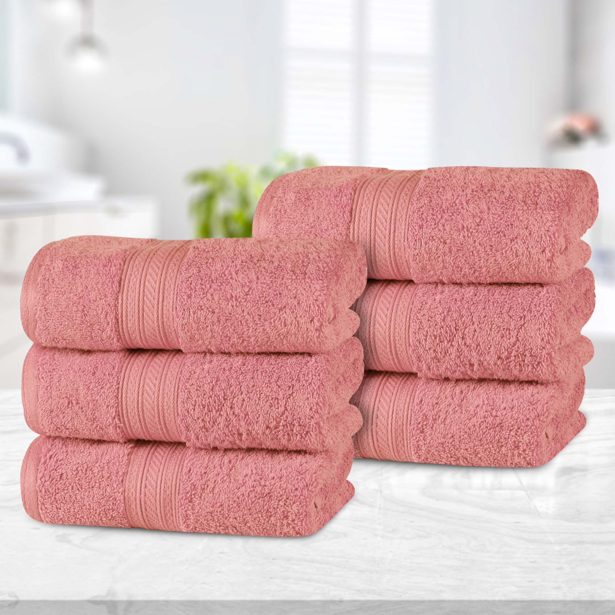 Premium Atlas Cotton Plush Absorbent Heavyweight Luxury Hand Towels - Set of 6 Soft Bathroom Towels for Spa, Guest Bathroom, and Upscale Hotel Use