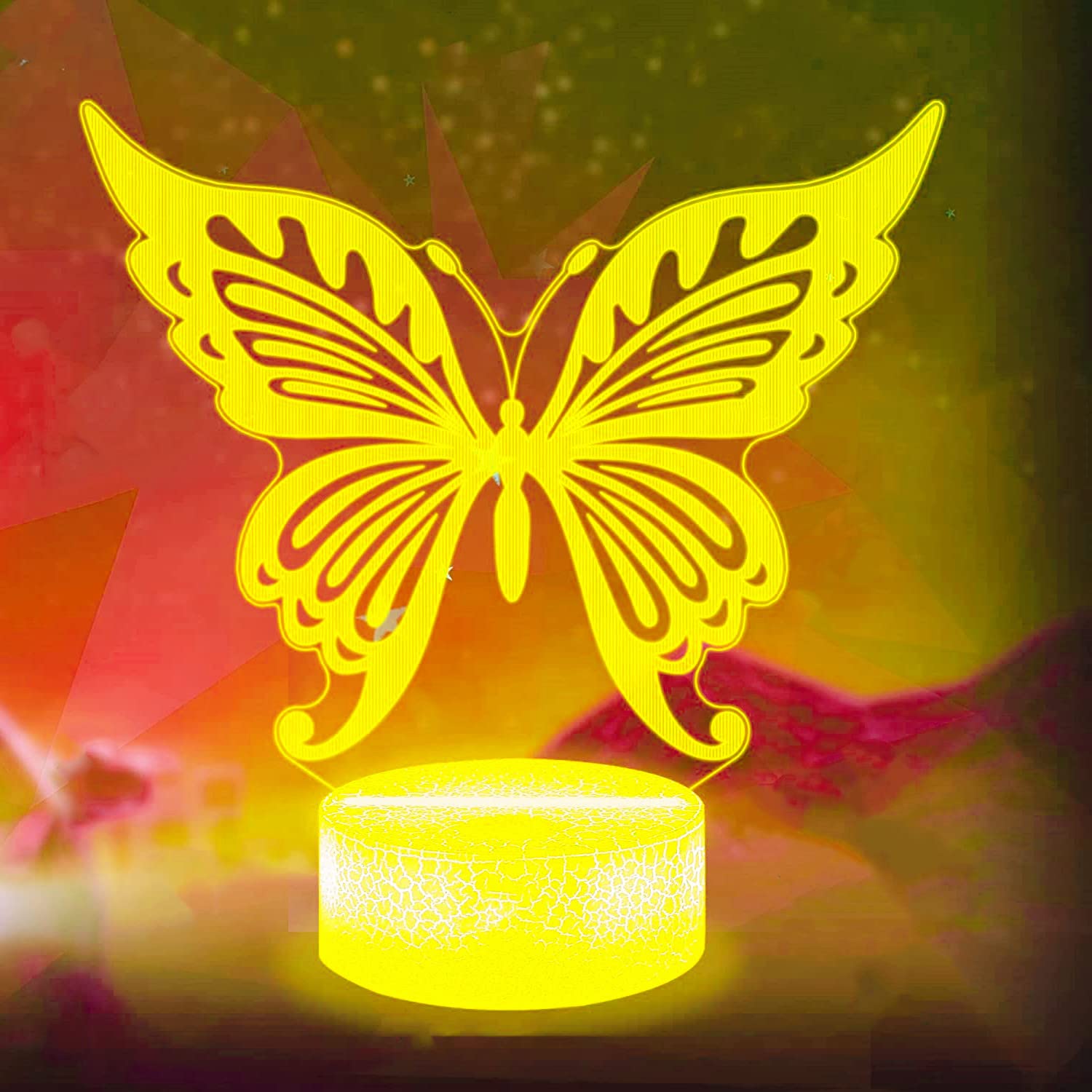 3D Butterfly Night Light Lamp - 7 Color Changing LED Illusion Lamp with Touch Switch, USB Powered, Acrylic Flat ABS Base - Perfect for Kids' Room, Bedside Table, Nursery Decor, Home Office Desk Lighting (Bus Shape)