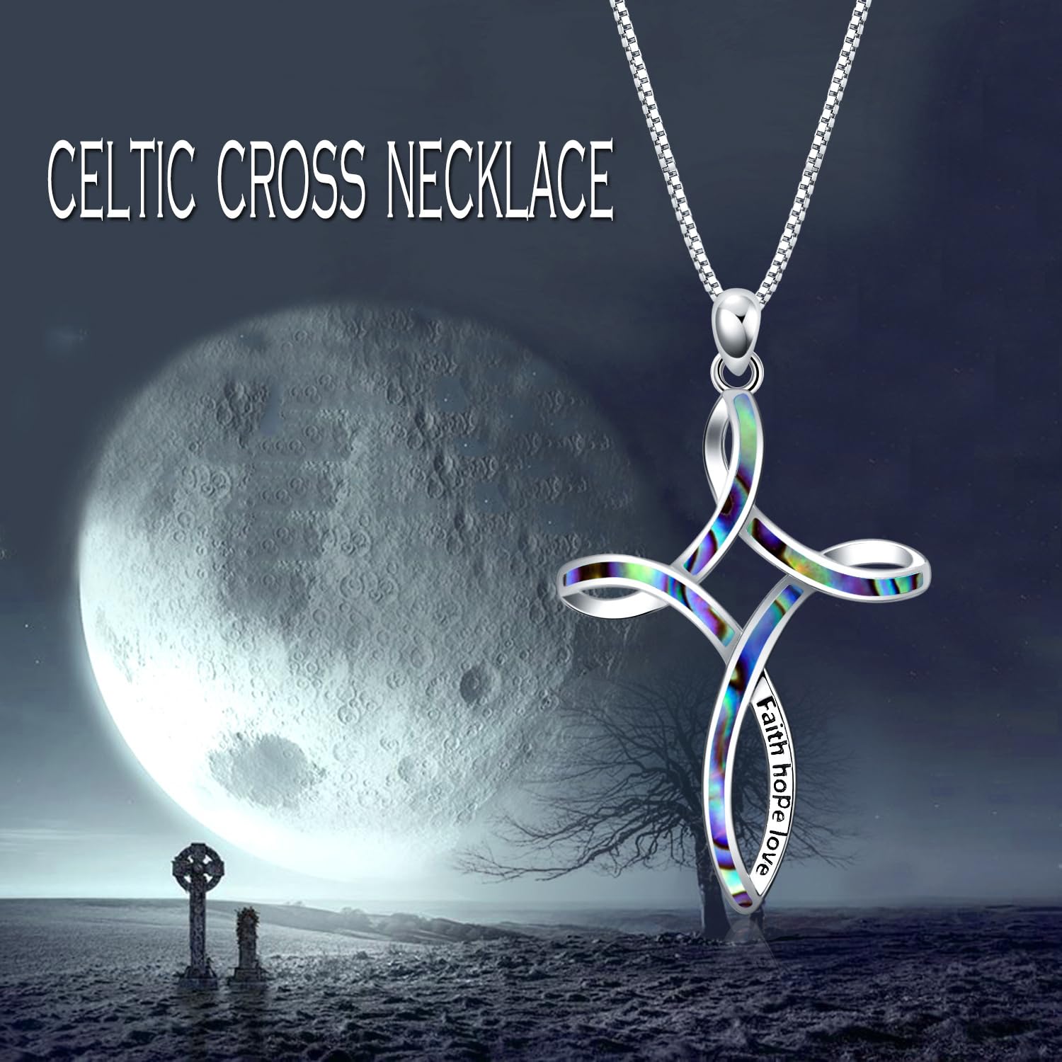 WINNICACA 925 Sterling Silver Opal Cross Necklace for Women - Celtic Knot Blue White Opal Pendant Jewelry, Christian Gift for Her, Wife, Mom, Daughter | Birthday, Baptism, Wedding, Christmas Gift Idea