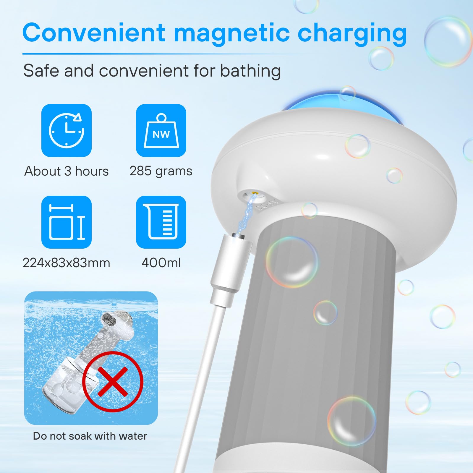 Electric Dog Shampoo Dispenser - UFO Pet Shampoo Sprayer with Foaming Function for Dogs & Cats | Bathtub, Sink & Bathroom Cleaning | Perfect for Home Grooming & Pet Spa Days (Grey)