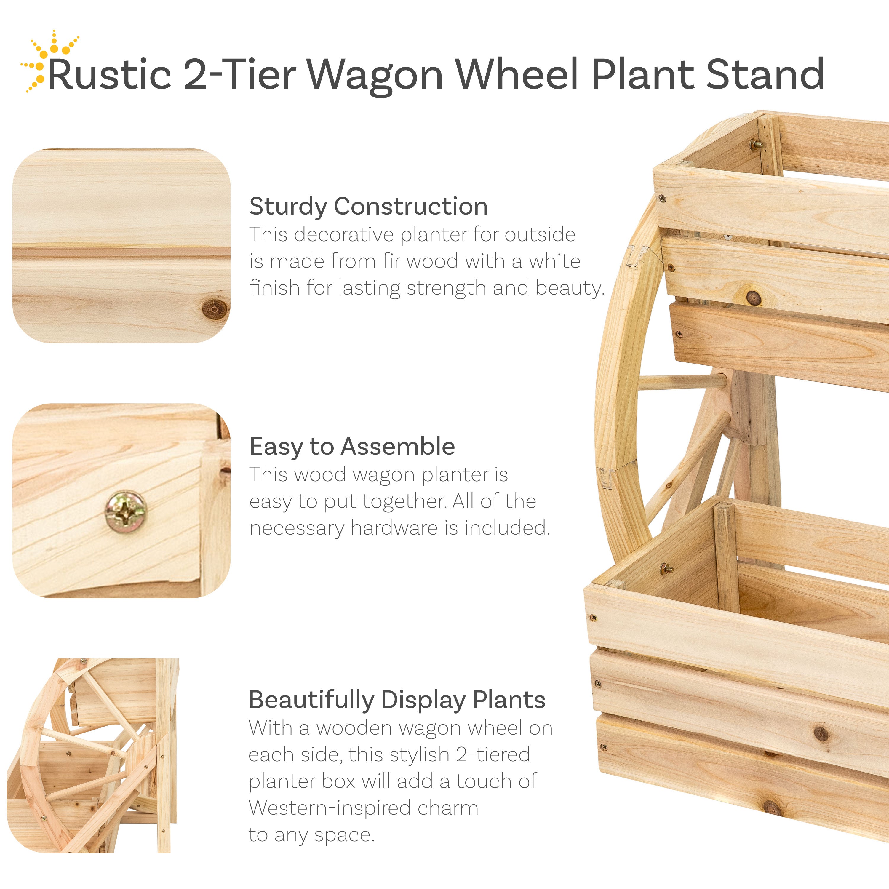 Rustic Wood Wagon Wheel 2-Tier Plant Stand for Indoor & Outdoor Decor - Perfect for Patio, Garden, or Farmhouse Style Home