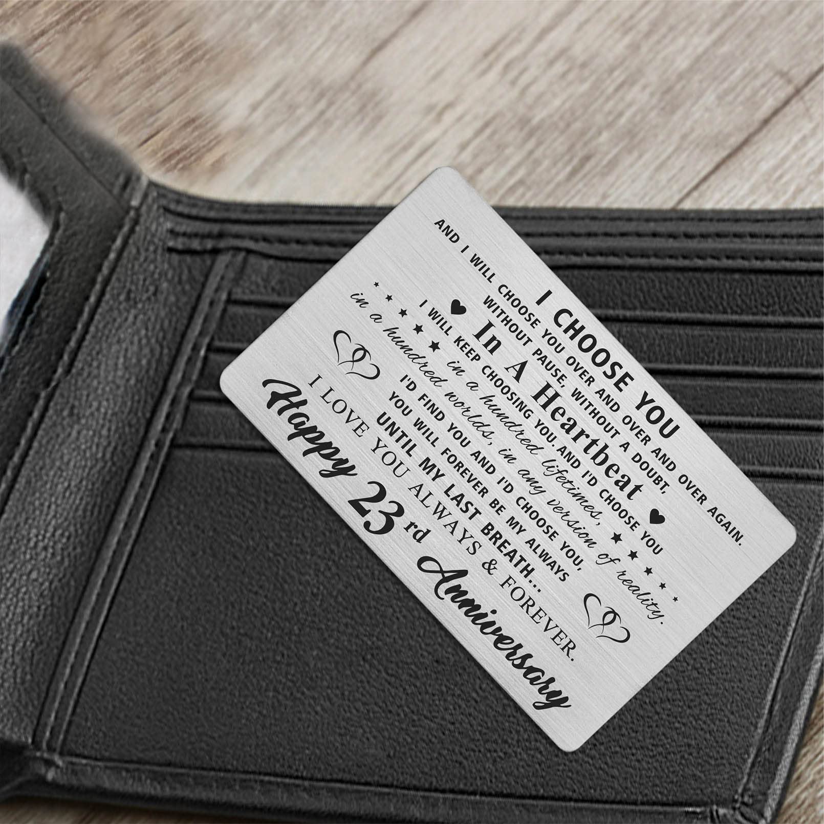 23rd Anniversary Card for Wife - Romantic Engraved Wallet Gift for 23 Years of Marriage | Perfect Wedding Anniversary Present for Her | Ideal for Surprise Gifts, Special Occasions & Keepsakes