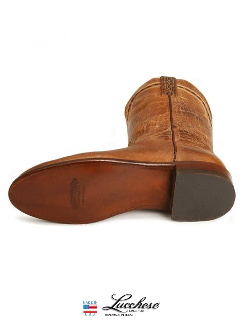 Lucchese 1883 Mad Dog Leather Roper Boots for Men - Tan Western Cowboy Boots | Comfortable & Durable Work Boots for Riding, Ranch Work & Outdoor Activities