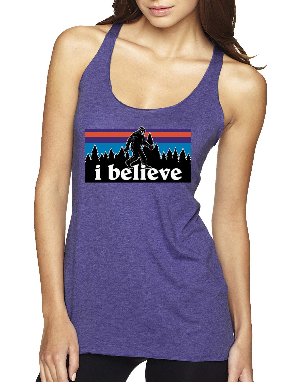 I Believe in Bigfoot Christmas Tri-Blend Racerback Tank Top - Soft & Comfortable Holiday Graphic Tee for Women - Perfect for Christmas Parties & Festive Gatherings