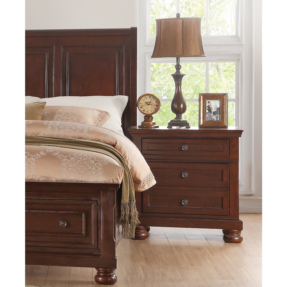 Begonia Cherry Night Stand - Elegant Wooden Bedside Table with Drawer for Bedroom Decor | Perfect for Small Spaces, Apartments & Guest Rooms