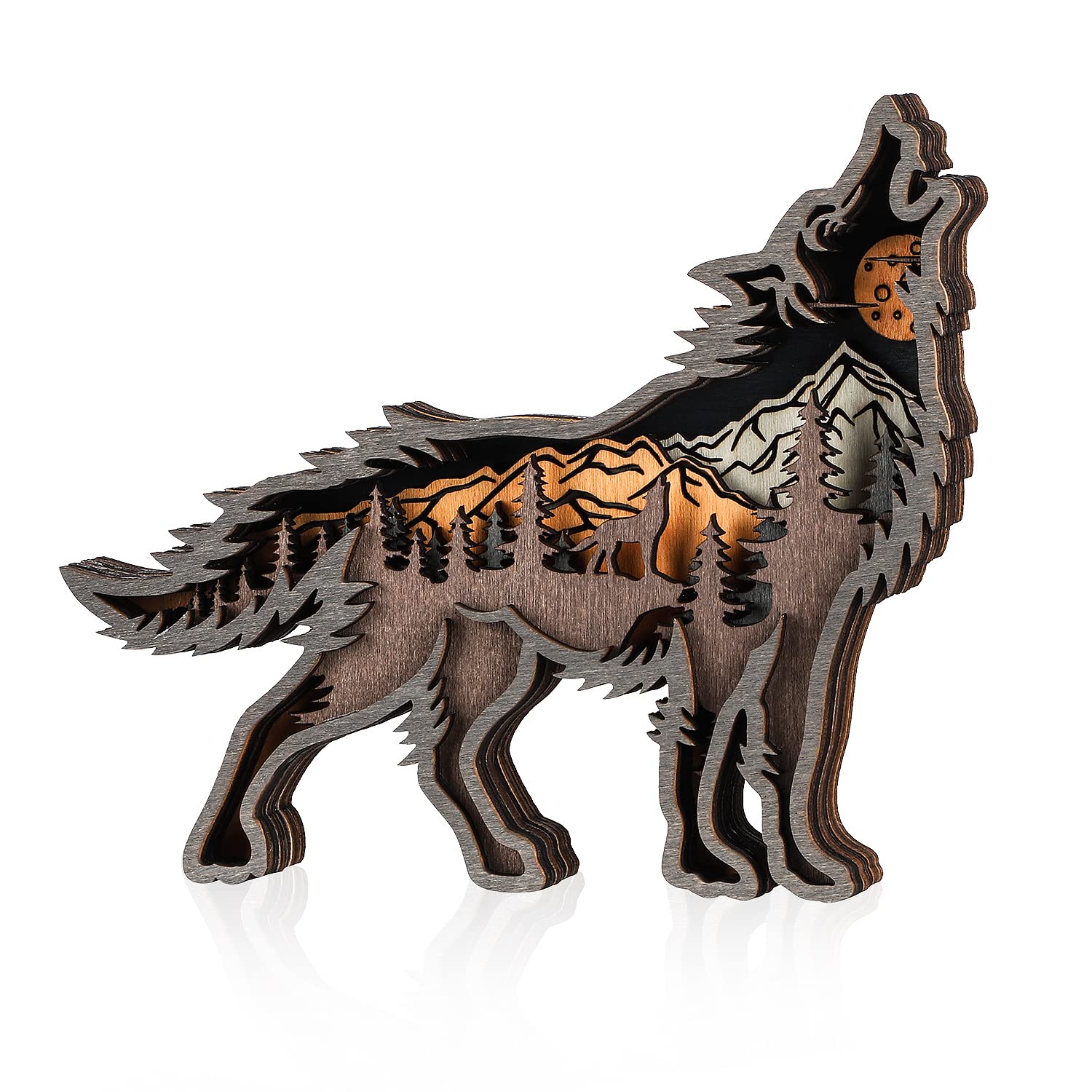 Laozai Wooden Wolf Decor - Rustic Cabin Wall Art, Mountain Animal Sculpture for Bedroom, Living Room & Tabletop - Perfect for Lodge, Cabin & Wilderness Themed Home Decor