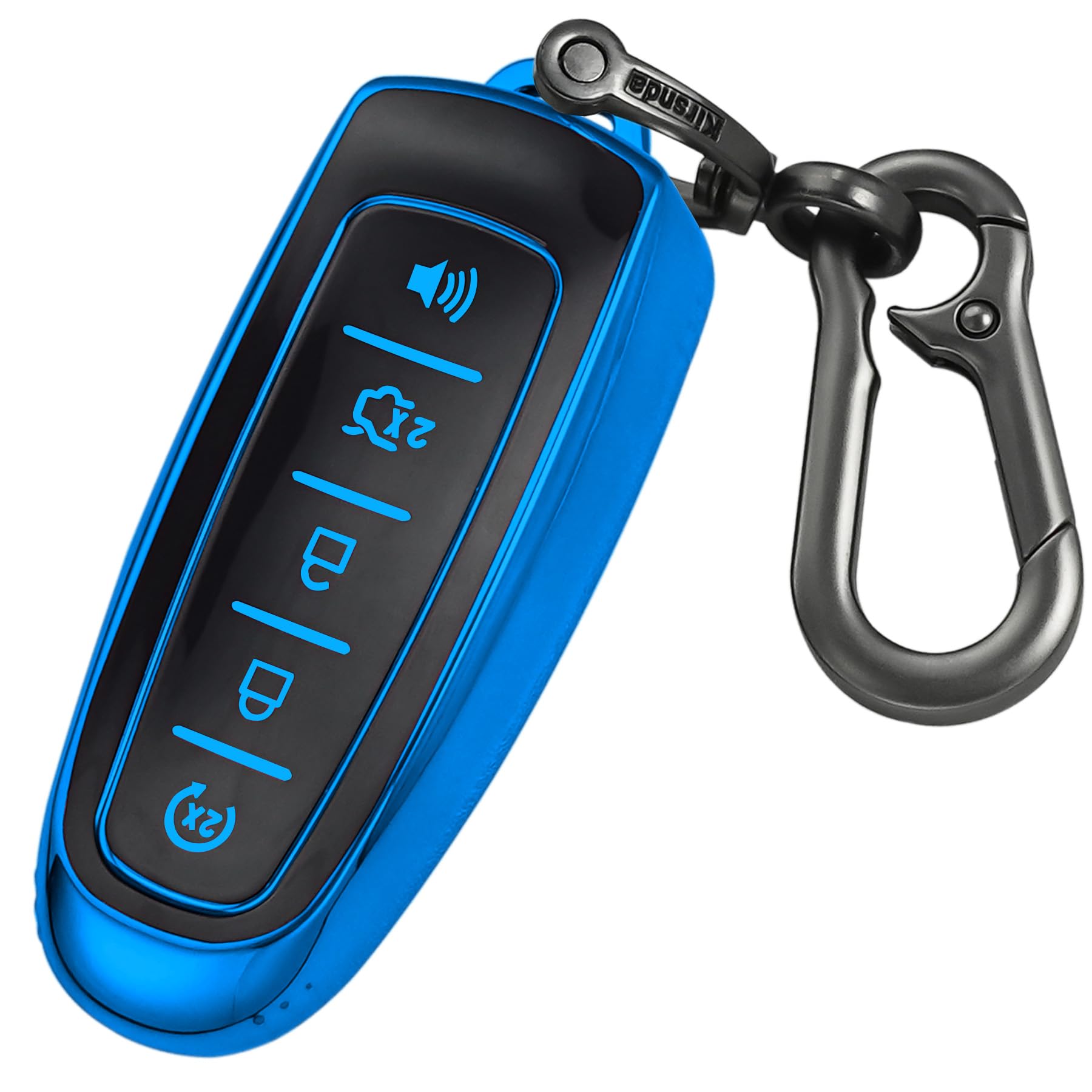 Premium Soft TPU Key Fob Cover with Keychain for Ford Vehicles (C-Max, Edge, Escape, Expedition, Explorer, Flex, Focus, Taurus) - 5-Button Remote Protection Case in Blue | Durable & Scratch-Resistant | Perfect for Daily Use, Travel, and Key Protection