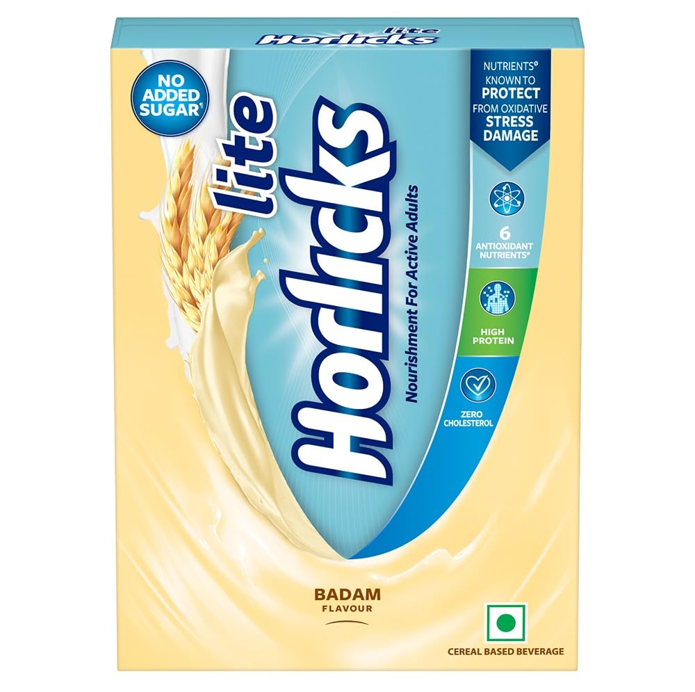 Horlicks Lite Badam Flavor Health Drink for Adults - 450g/500g High Protein Nutrition Powder with Immunity Boost, No Added Sugar | Ideal for Breakfast, Post-Workout & Healthy Lifestyle