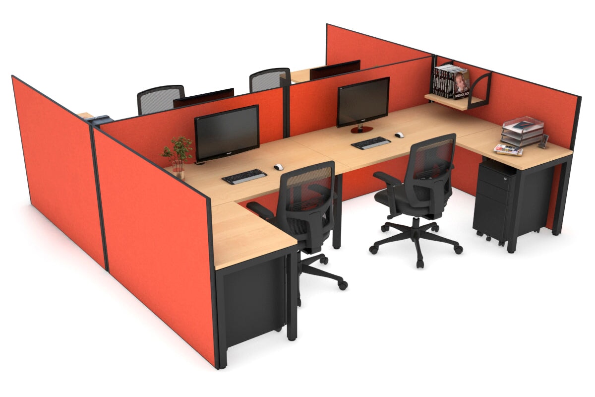 Quadro Square Legs 4-Person Corner Workstation - H Configuration Black Frame [1800L x 1800W with Cable Management] - Perfect for Office, Call Center & Collaborative Workspaces