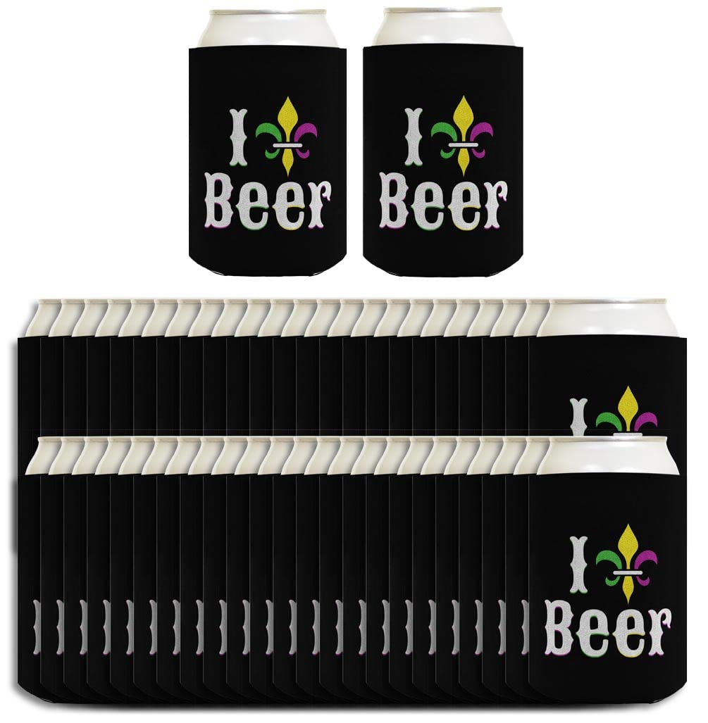 48-Pack Mardi Gras Fleur-de-Lis Beer Can Coolers - Insulated Drink Sleeves for Party Favors, Festivals & Tailgating