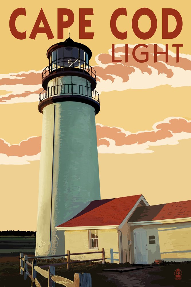 Signed Cape Cod Lighthouse 49033 Art Print (24x36) - Massachusetts Coastal Wall Decor Poster for Living Room, Office & Beach House