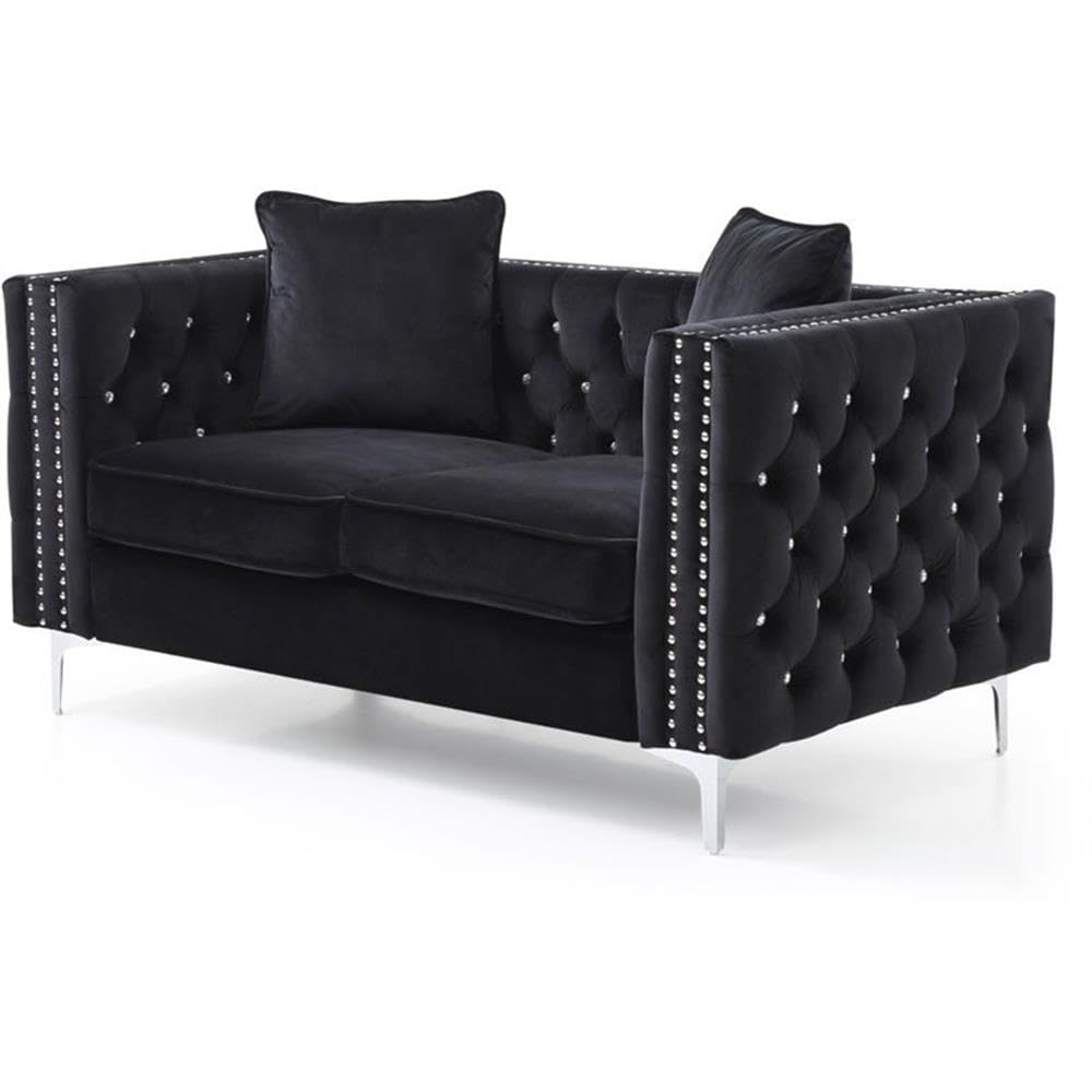 Glory Furniture Paige Velvet Loveseat in Black - Modern Small Sofa for Living Room, Bedroom & Apartment Decor
