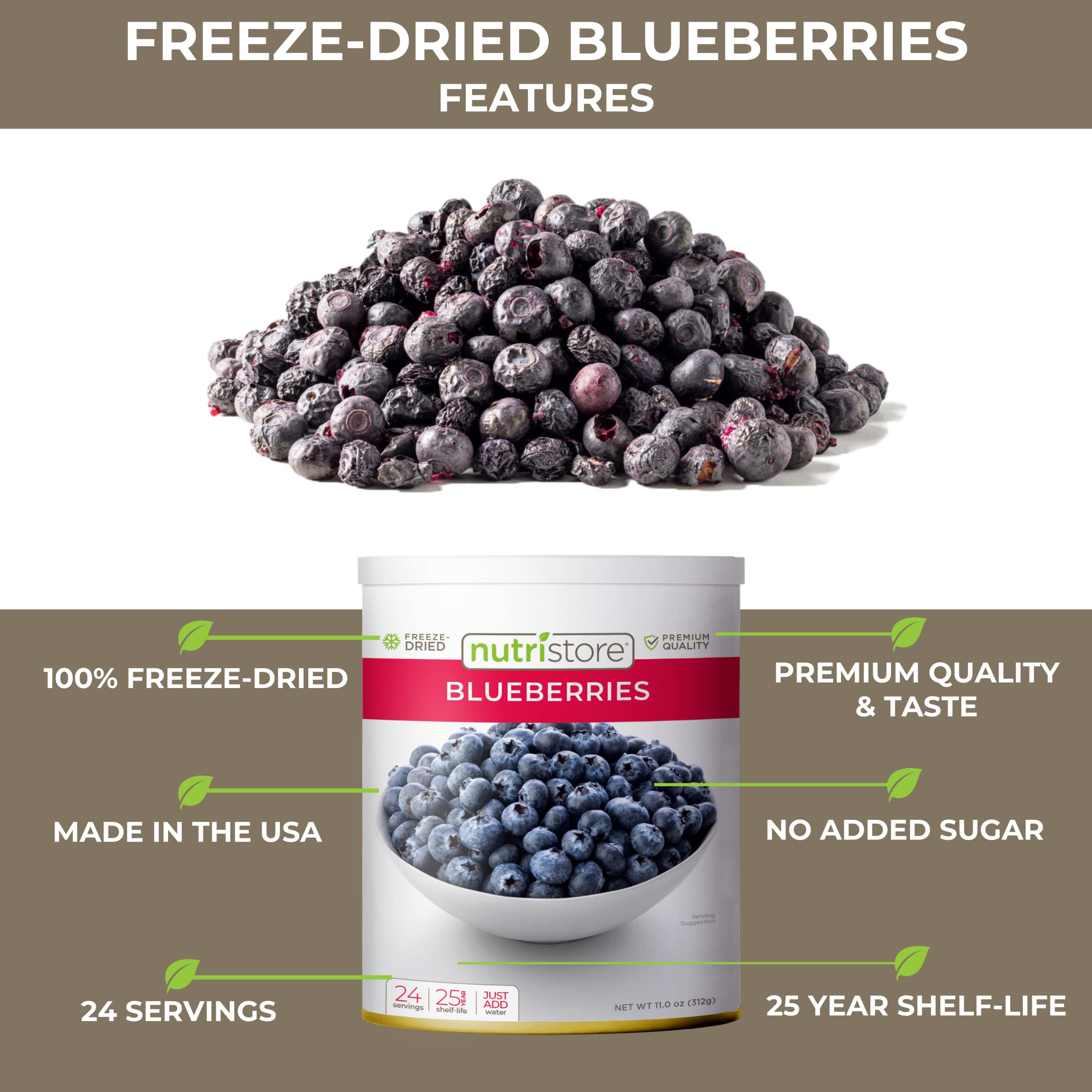 Nutristore Freeze Dried Blueberries 4 Pack - #10 Can Fruit | Healthy Low Carb Snacks | Emergency Food Storage with 25 Year Shelf Life | Perfect for Camping, Hiking & Survival Kits